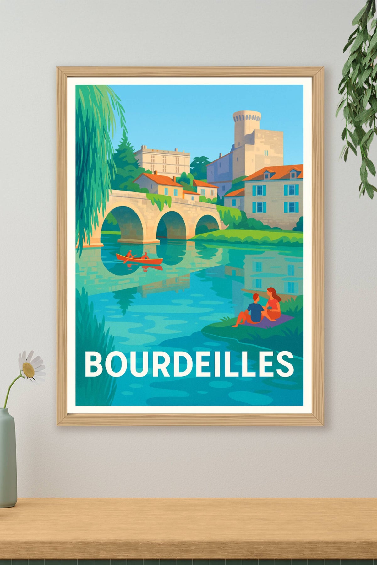 Affiche Bourdeilles — Charme paisible au fil de l'eau · poster d'art de Bourdeilles
