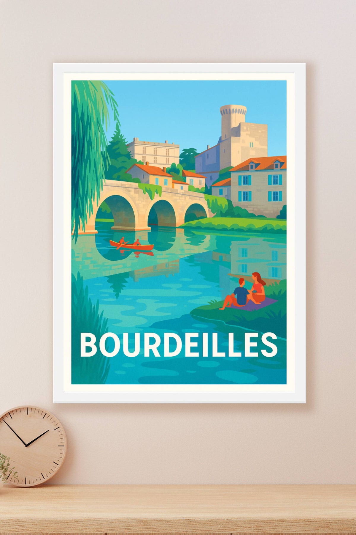 Affiche Bourdeilles — Charme paisible au fil de l'eau · poster d'art de Bourdeilles
