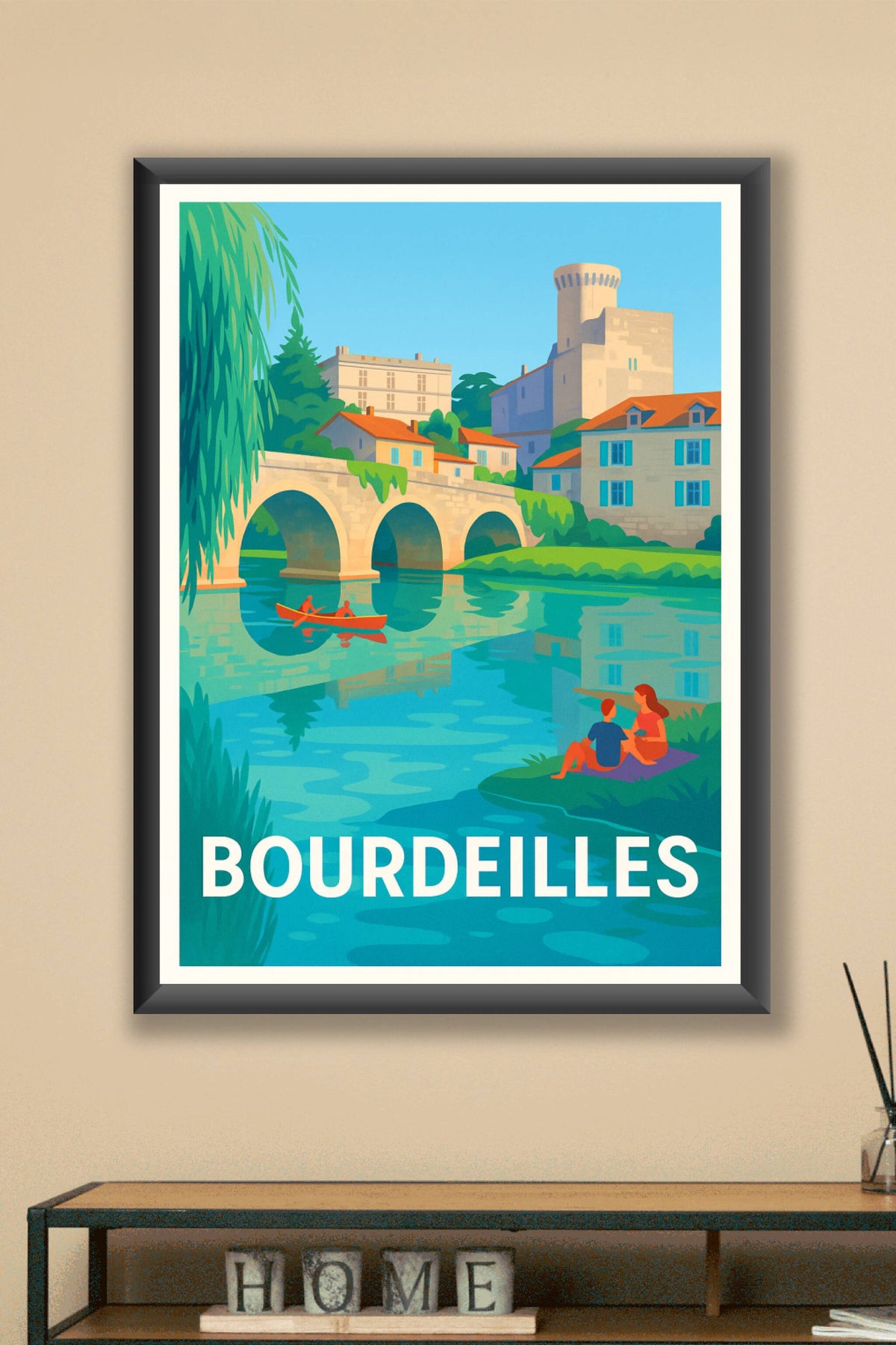 Affiche Bourdeilles — Charme paisible au fil de l'eau · poster d'art de Bourdeilles