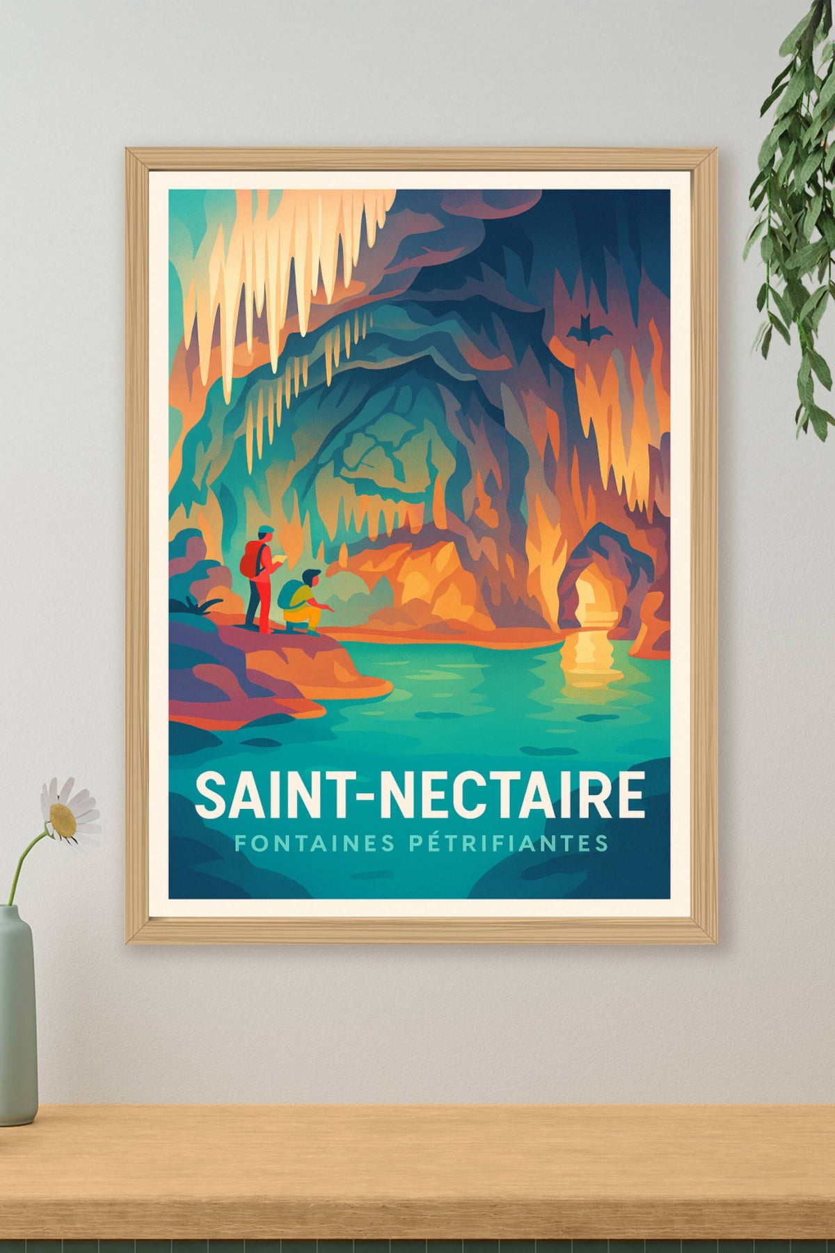 Affiche Saint-Nectaire — Exploration des fontaines pétrifiantes · poster d'art de Saint-Nectaire