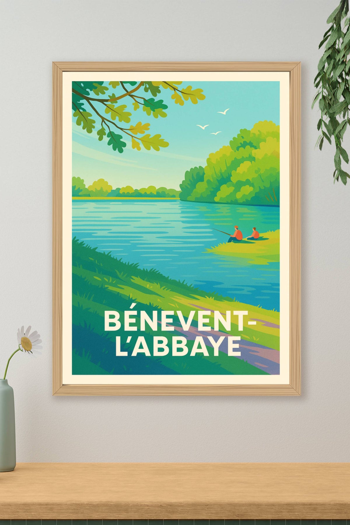 Affiche Bénévent-l'Abbaye — Havre de paix au bord de l'eau · poster d'art de Bénévent-l'Abbaye