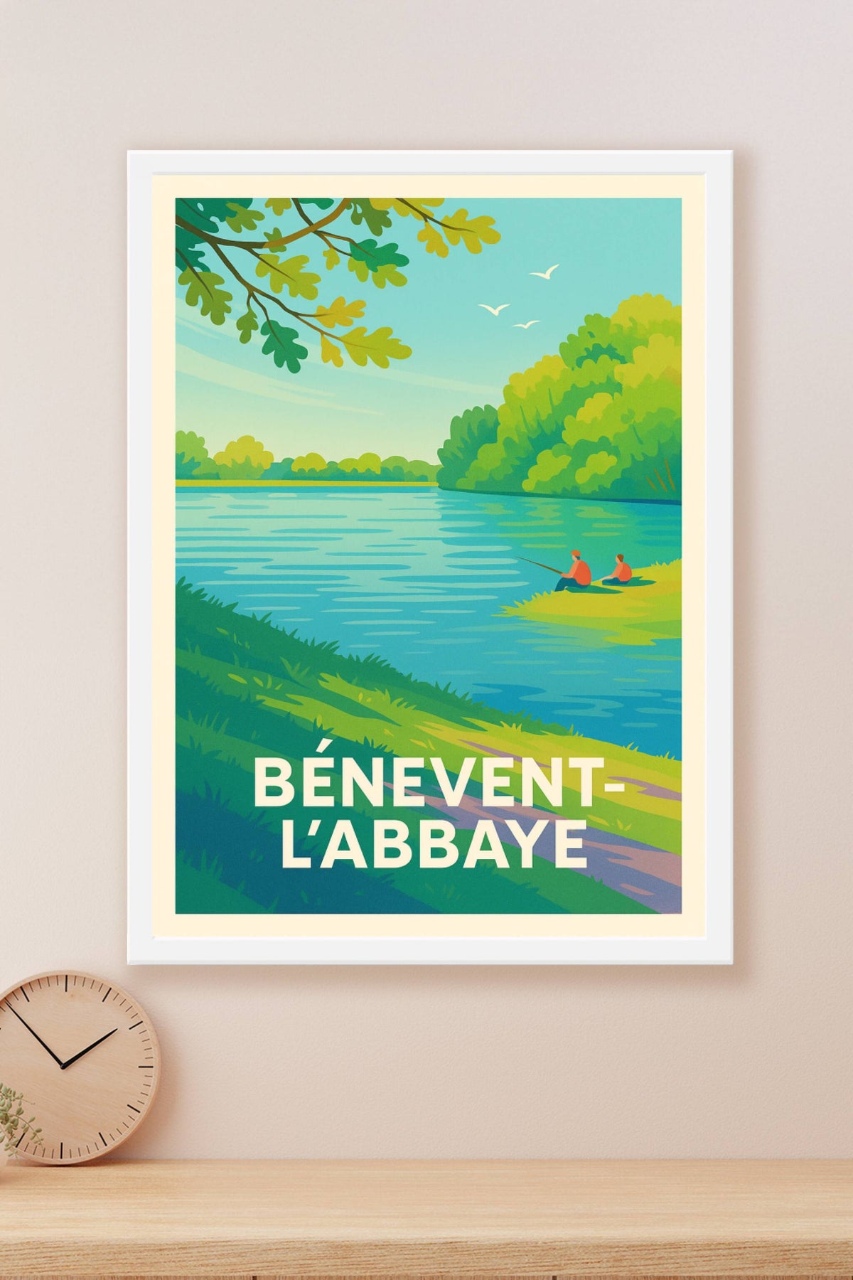 Affiche Bénévent-l'Abbaye — Havre de paix au bord de l'eau · poster d'art de Bénévent-l'Abbaye