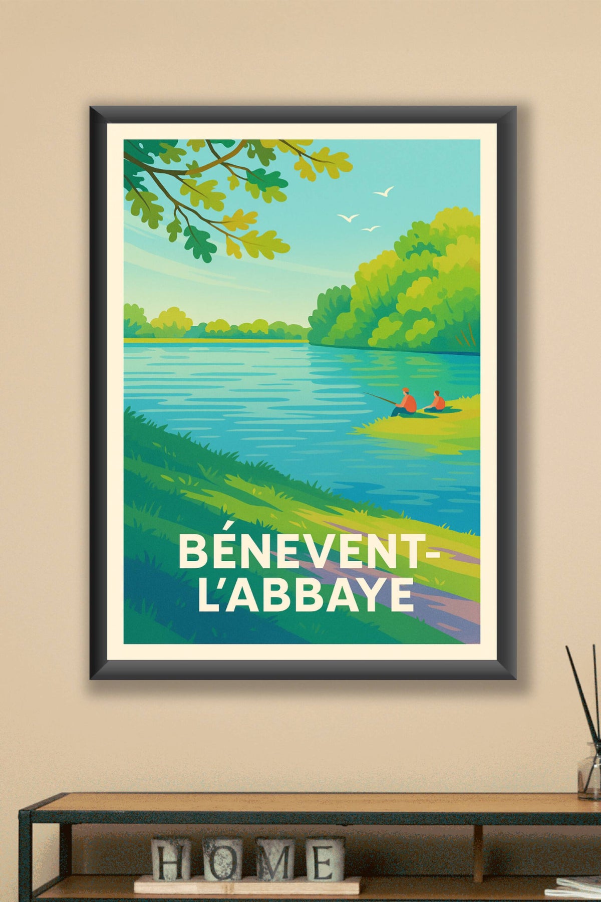 Affiche Bénévent-l'Abbaye — Havre de paix au bord de l'eau · poster d'art de Bénévent-l'Abbaye