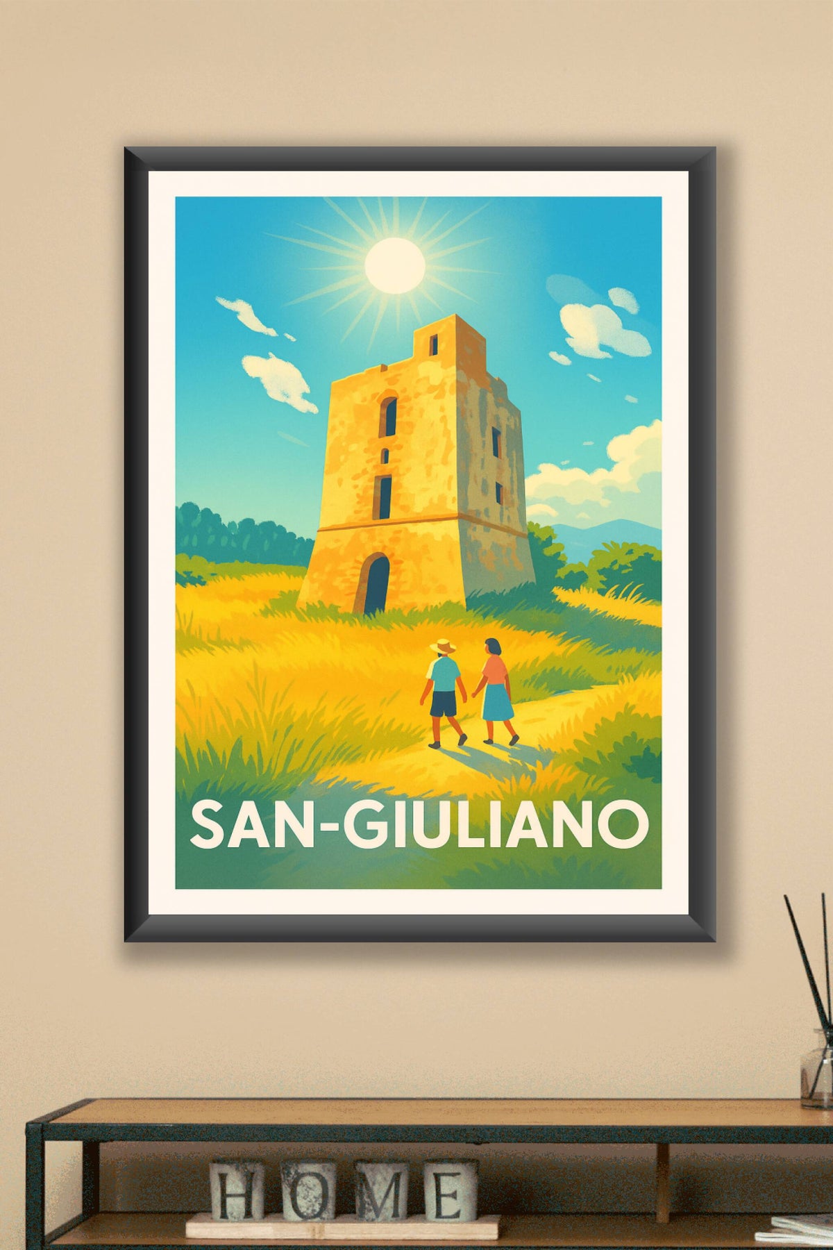 Affiche San-Giuliano — Balade ensoleillée au cœur de la tour historique · poster d'art de San-Giuliano