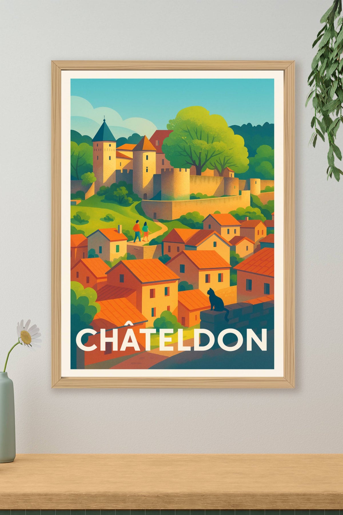 Affiche Châteldon — Charmante cité médiévale au cœur de la nature · poster d'art de Châteldon