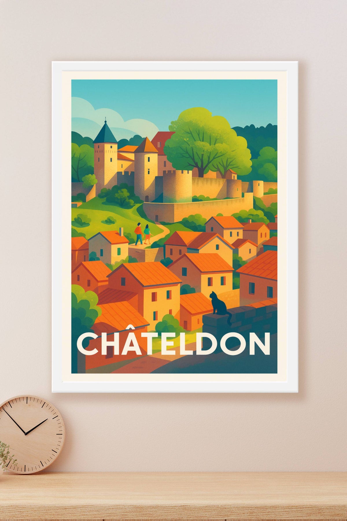 Affiche Châteldon — Charmante cité médiévale au cœur de la nature · poster d'art de Châteldon