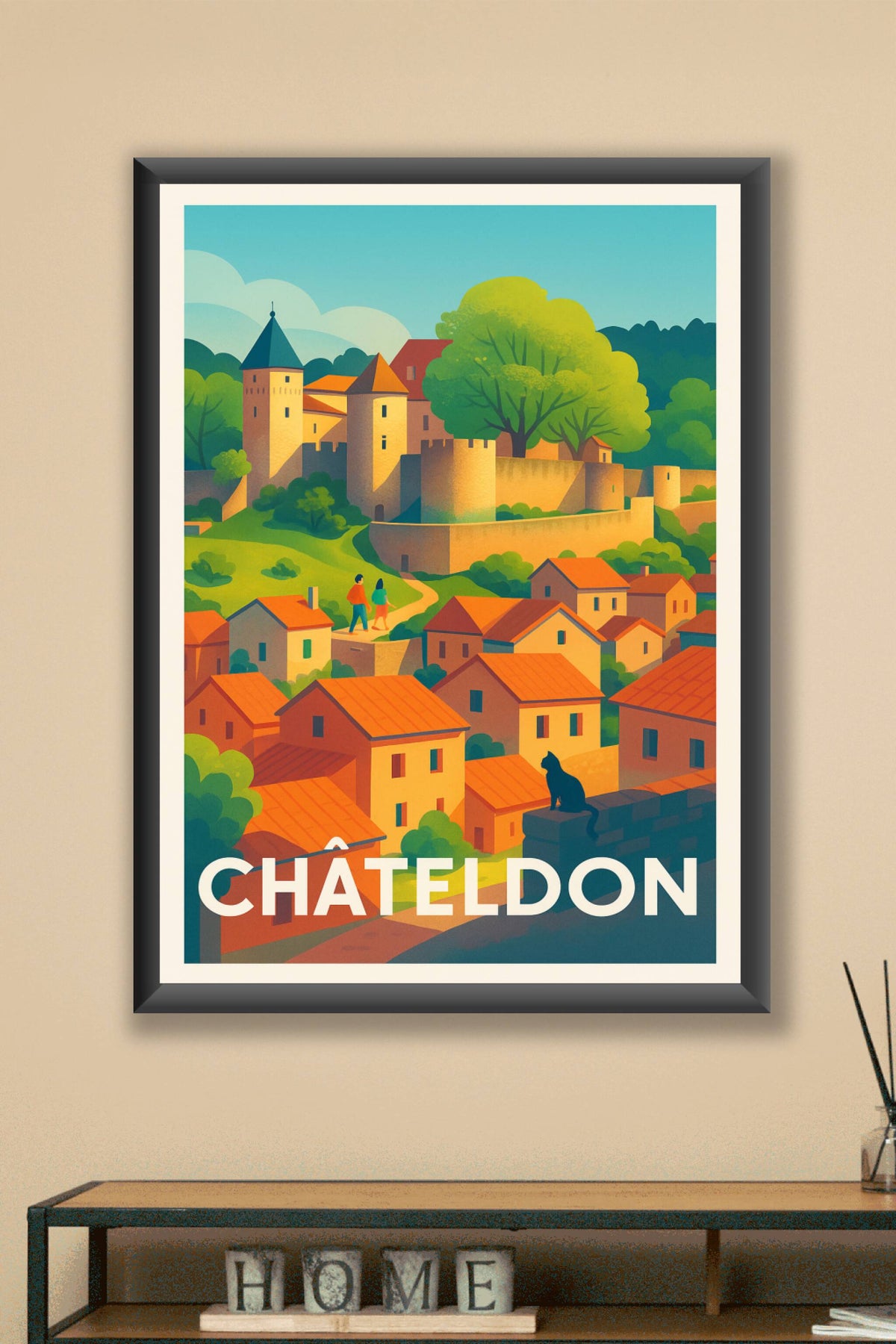 Affiche Châteldon — Charmante cité médiévale au cœur de la nature · poster d'art de Châteldon