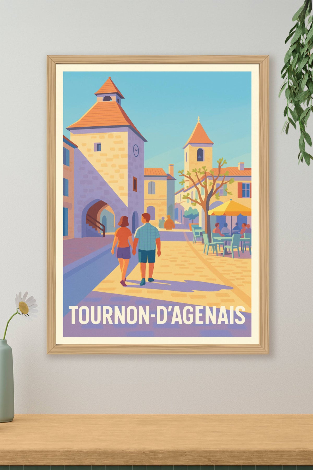 Affiche Tournon-d'Agenais — Balade ensoleillée au cœur de la bastide · poster d'art de Tournon-d'Agenais