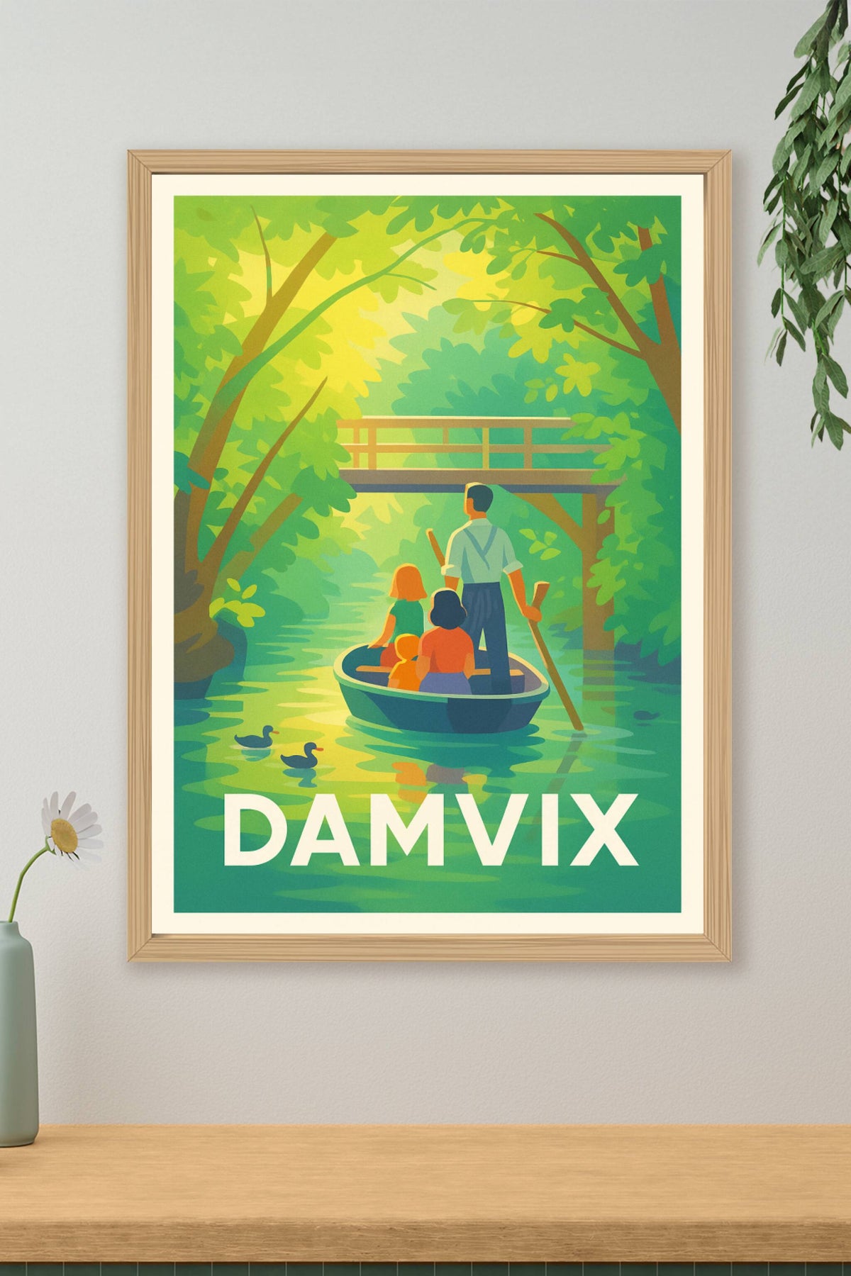 Affiche Damvix — Évasion bucolique en barque sur les canaux · poster d'art de Damvix