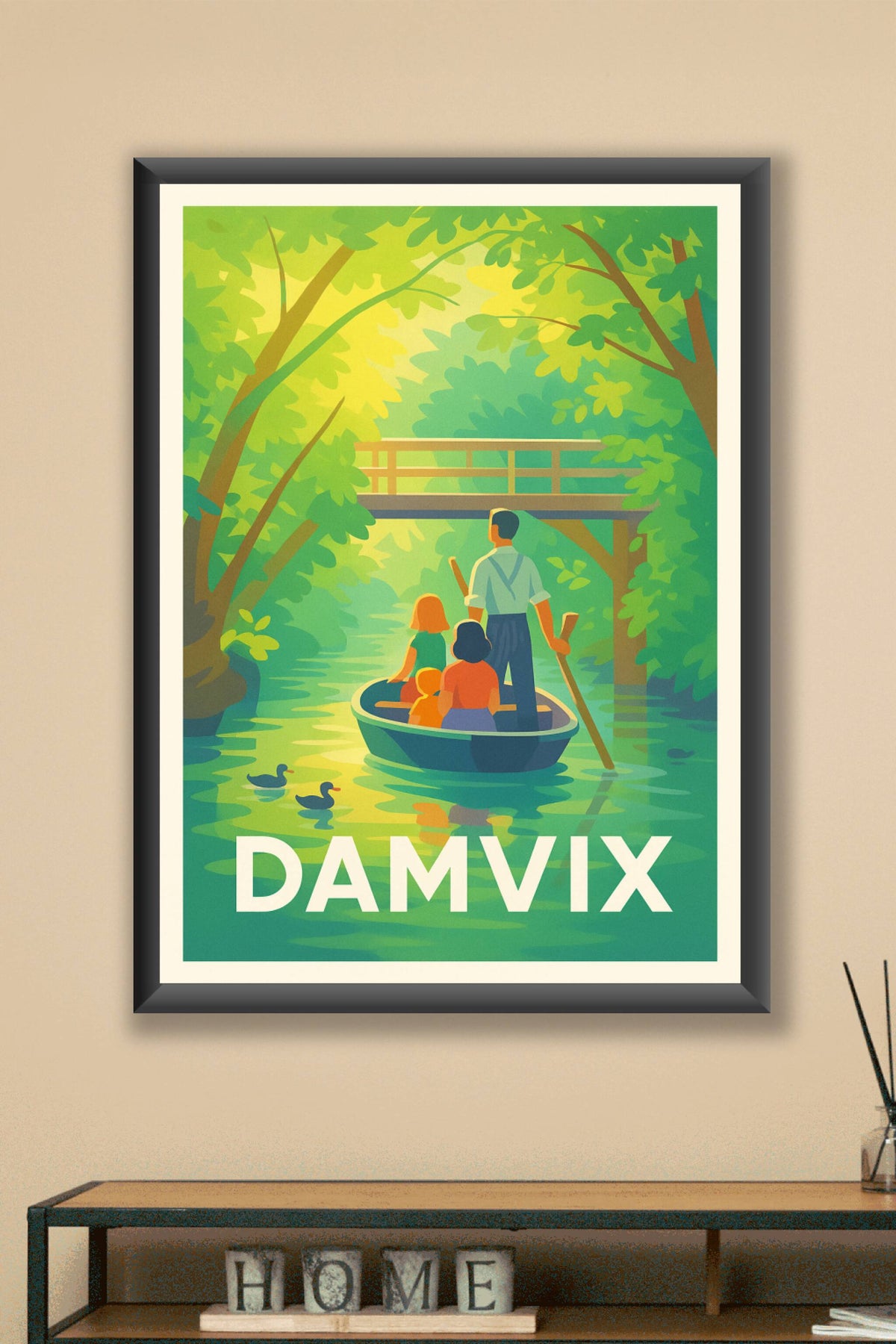 Affiche Damvix — Évasion bucolique en barque sur les canaux · poster d'art de Damvix
