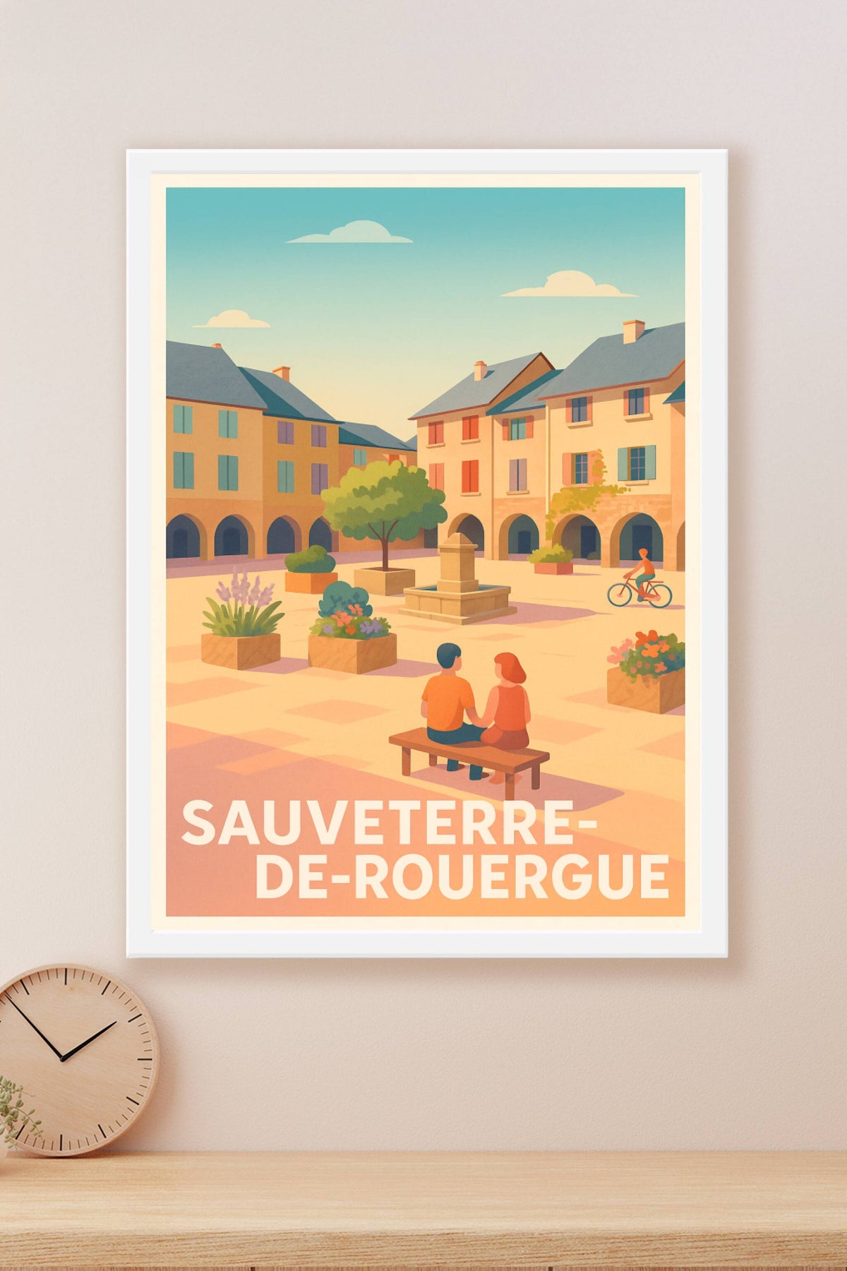 Affiche Sauveterre-de-Rouergue — Charme et douceur en midi rouge · poster d'art de Sauveterre-de-Rouergue