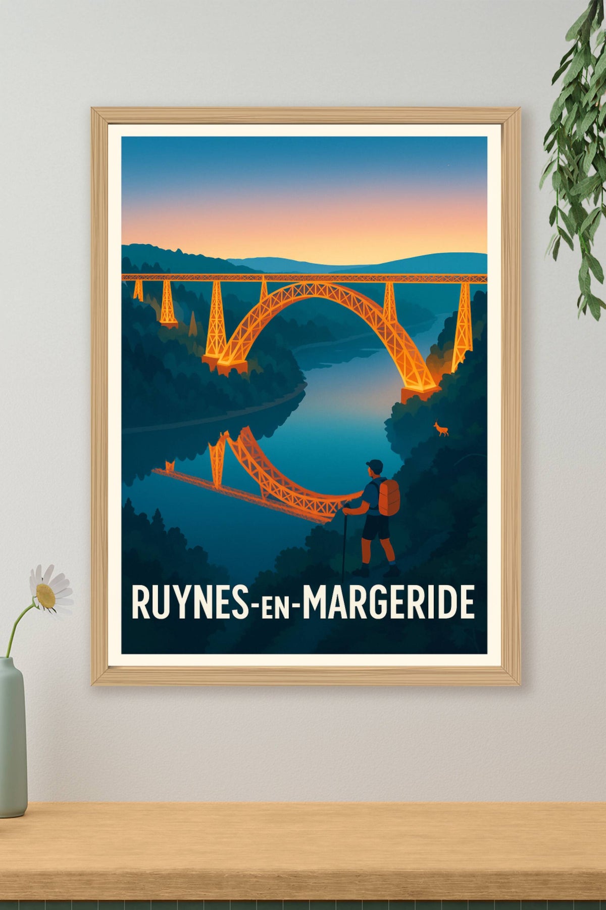 Affiche Ruynes-en-Margeride — Découvrez la magie du viaduc au crépuscule · poster d'art de Ruynes-en-Margeride