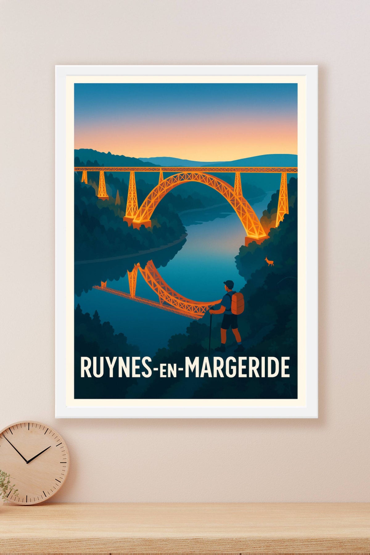 Affiche Ruynes-en-Margeride — Découvrez la magie du viaduc au crépuscule · poster d'art de Ruynes-en-Margeride