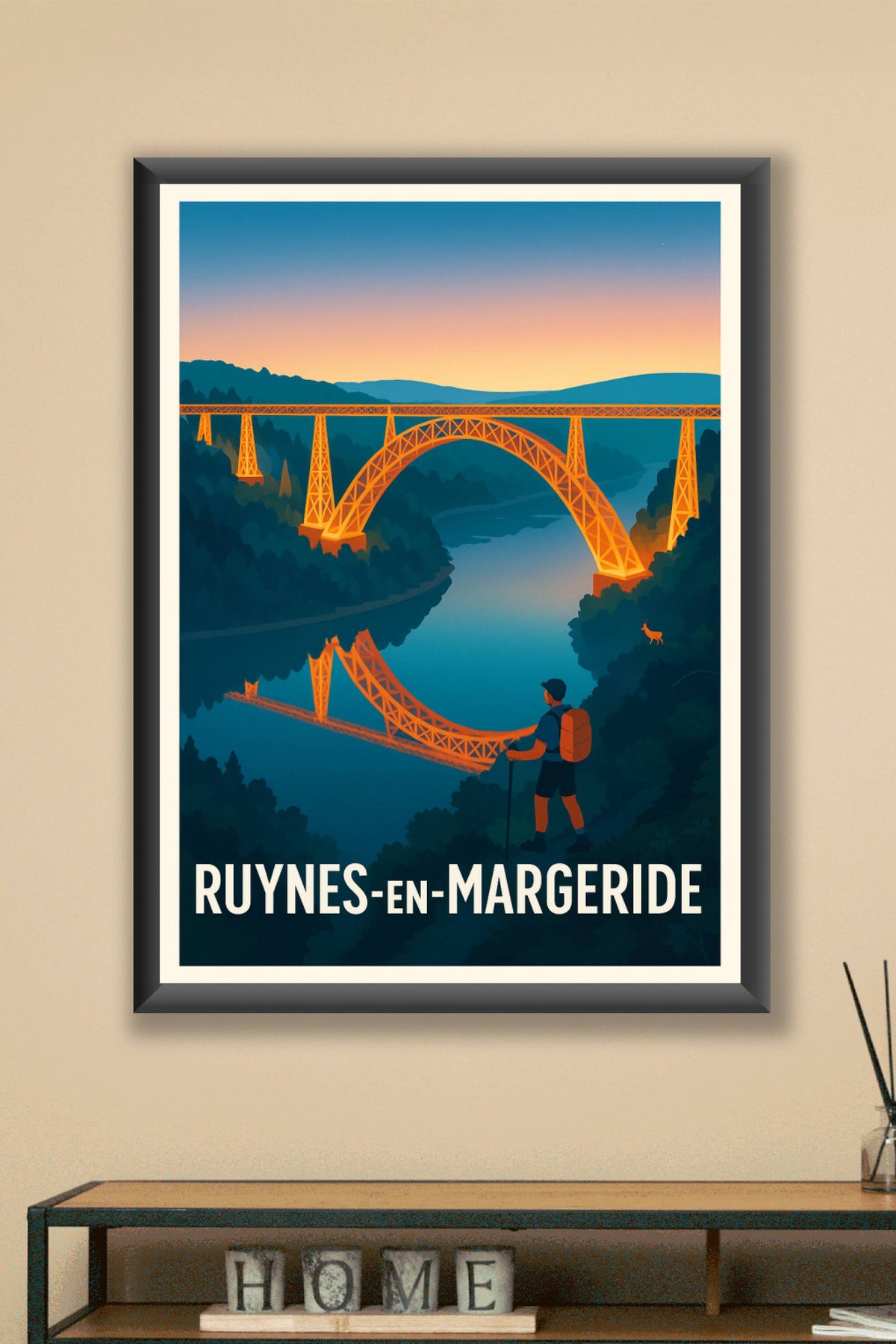 Affiche Ruynes-en-Margeride — Découvrez la magie du viaduc au crépuscule · poster d'art de Ruynes-en-Margeride