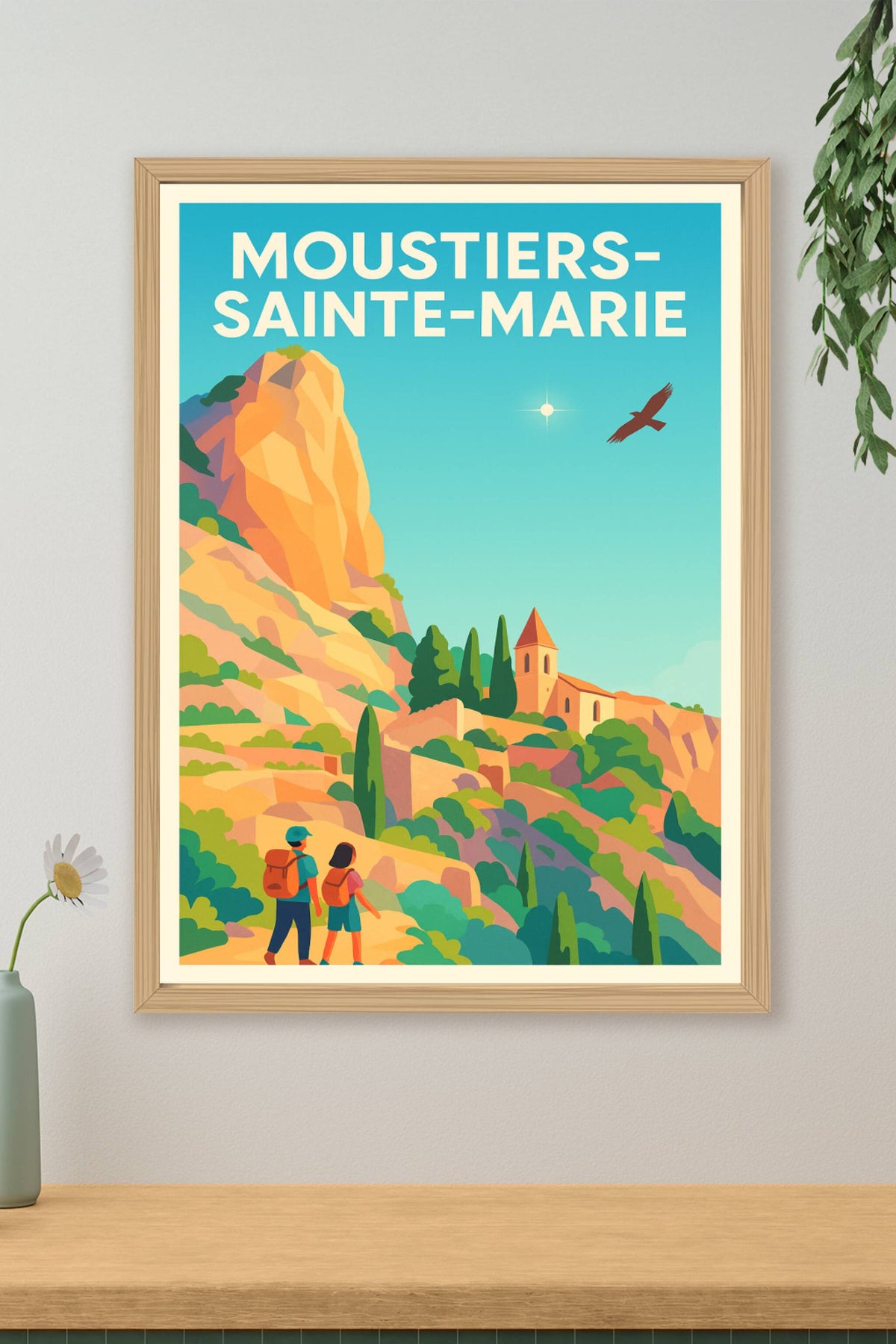 Affiche Moustiers-Sainte-Marie — Escapade pittoresque en Provence · poster d'art de Moustiers-Sainte-Marie