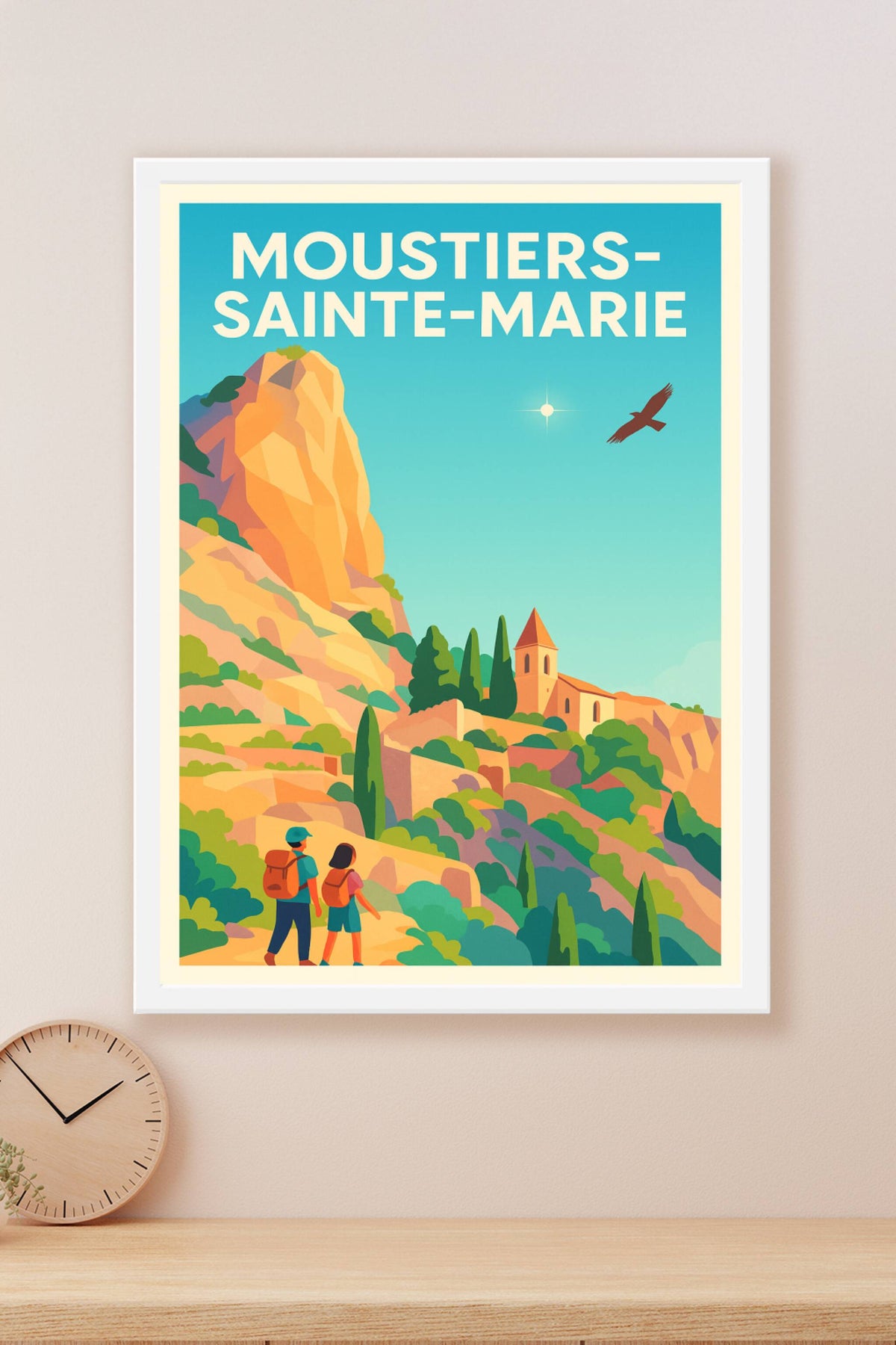 Affiche Moustiers-Sainte-Marie — Escapade pittoresque en Provence · poster d'art de Moustiers-Sainte-Marie