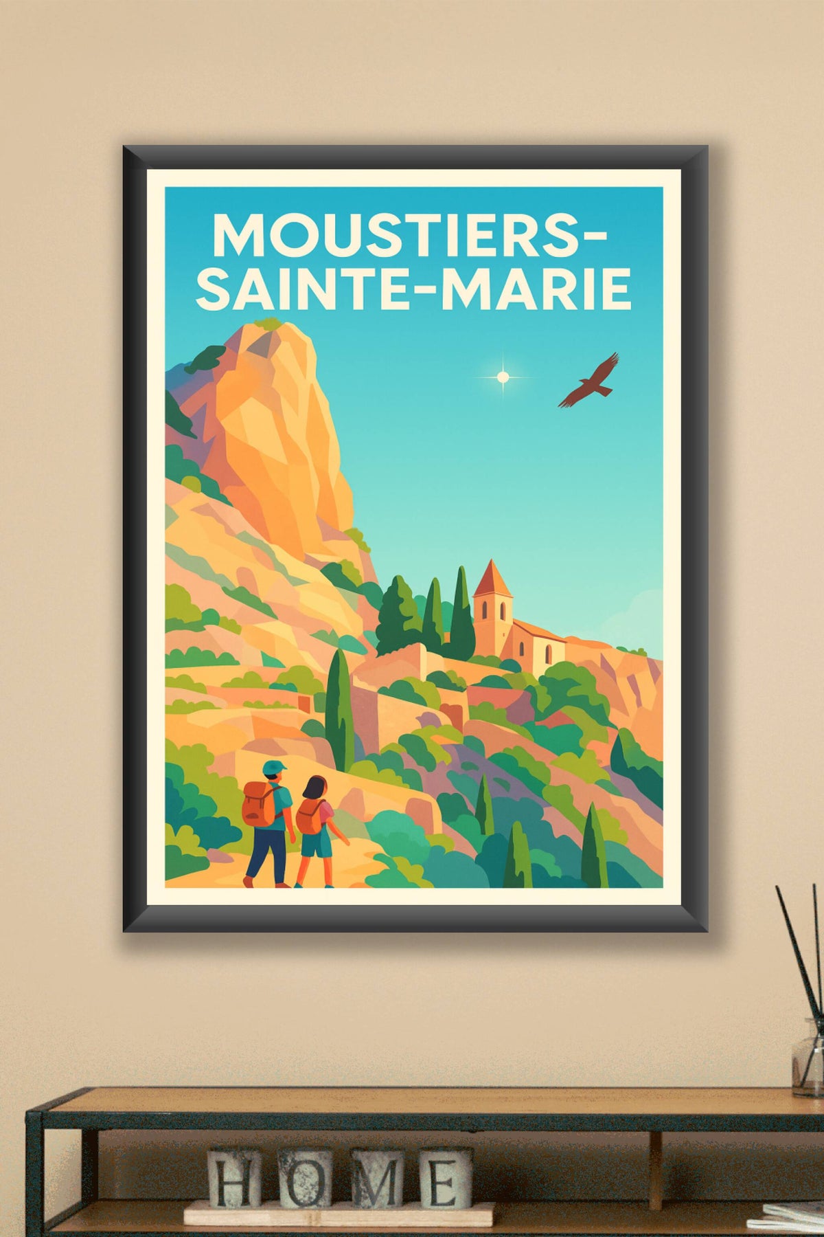 Affiche Moustiers-Sainte-Marie — Escapade pittoresque en Provence · poster d'art de Moustiers-Sainte-Marie