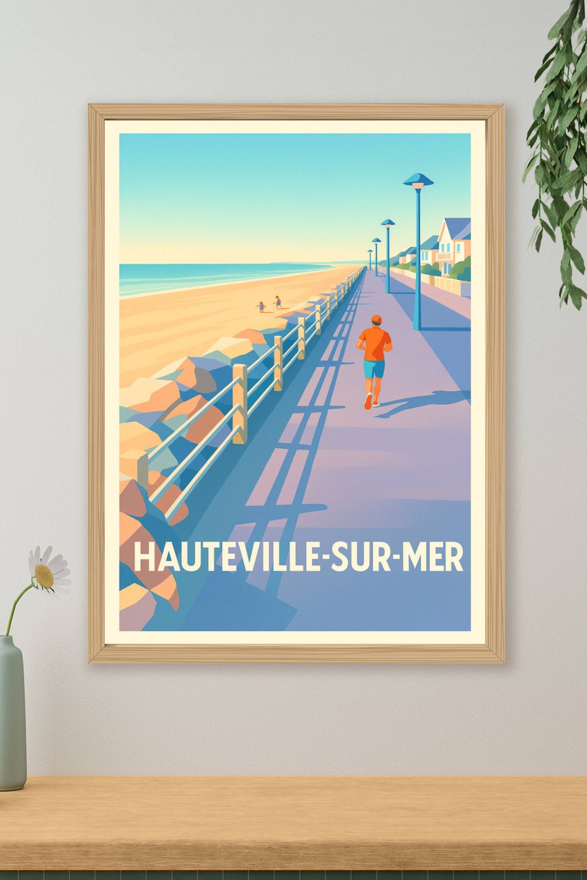 Affiche Hauteville-sur-Mer — Promenade vivifiante au bord de l'océan · poster d'art de Hauteville-sur-Mer