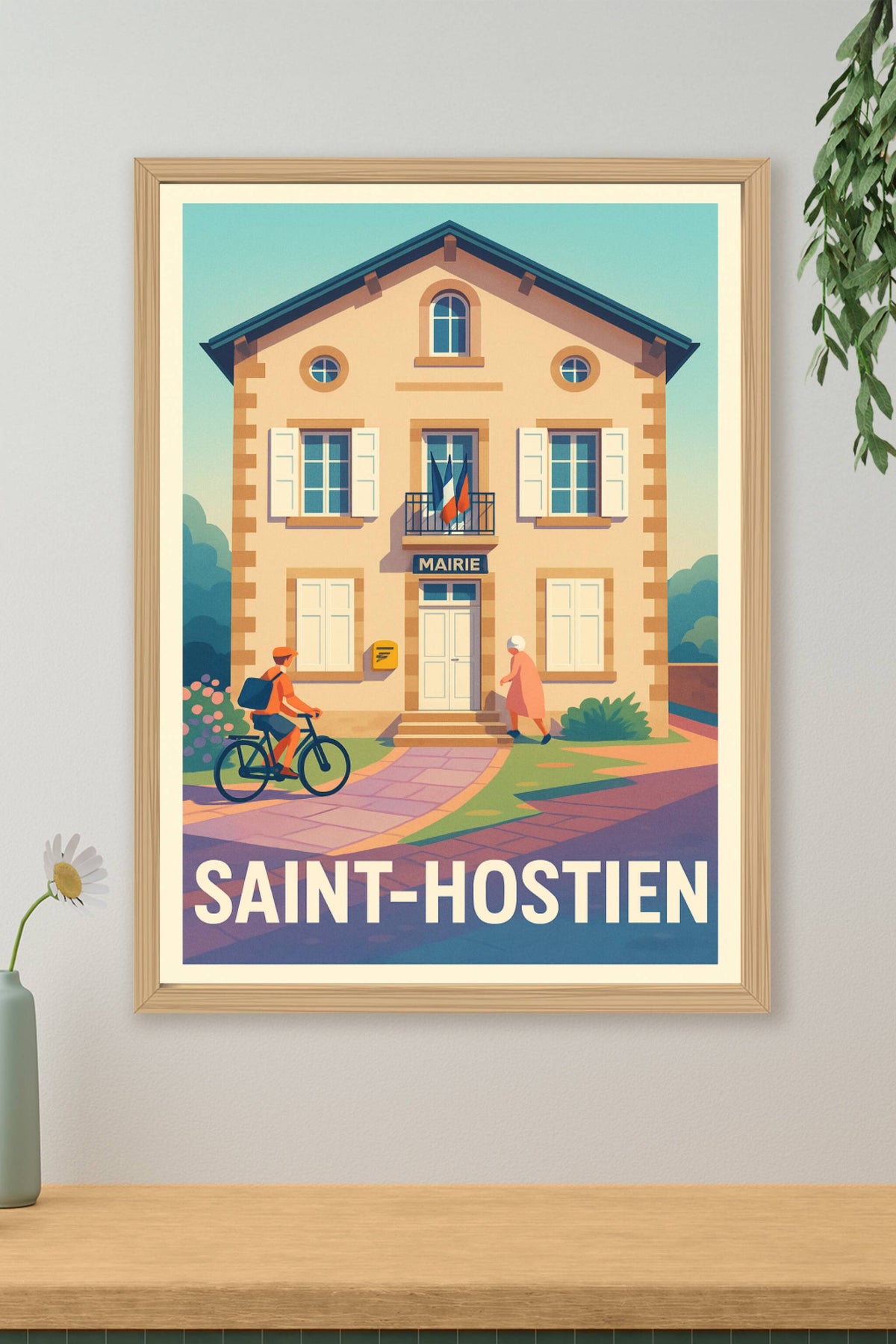 Affiche Saint-Hostien — Charme paisible de la mairie de village · poster d'art de Saint-Hostien