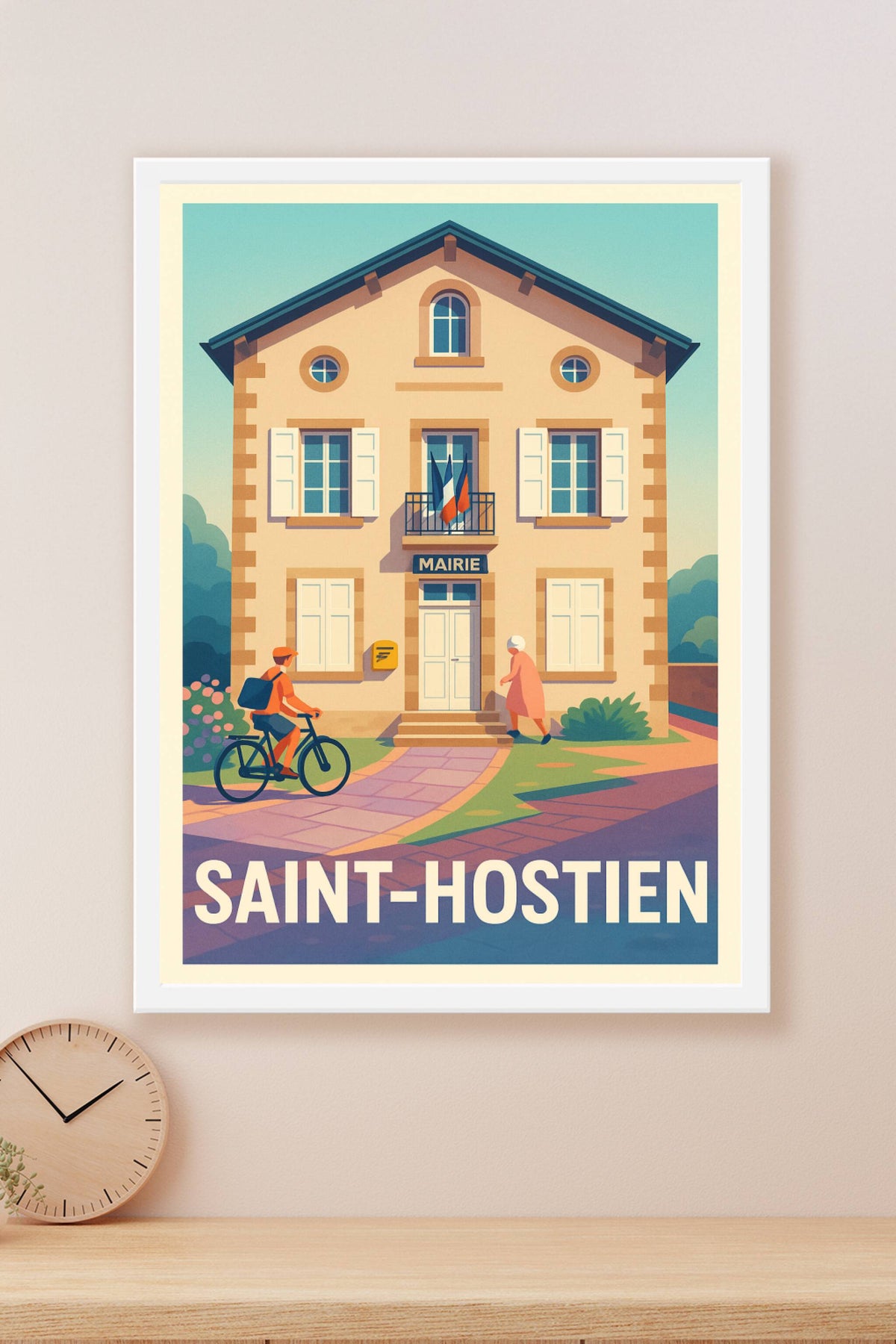 Affiche Saint-Hostien — Charme paisible de la mairie de village · poster d'art de Saint-Hostien