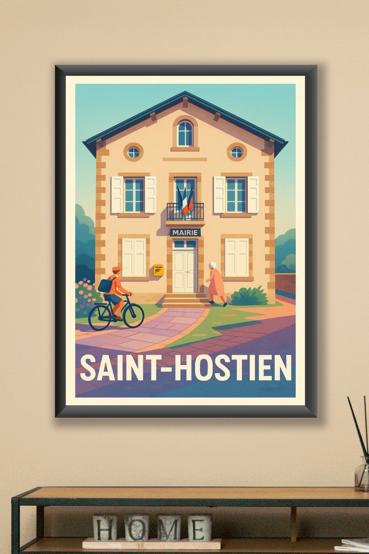 Affiche Saint-Hostien — Charme paisible de la mairie de village · poster d'art de Saint-Hostien