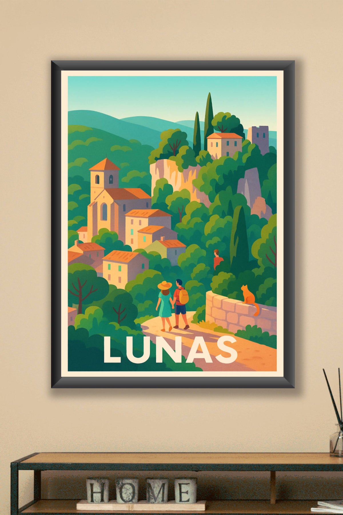 Affiche Lunas — Évasion au cœur du village perché · poster d'art de Lunas