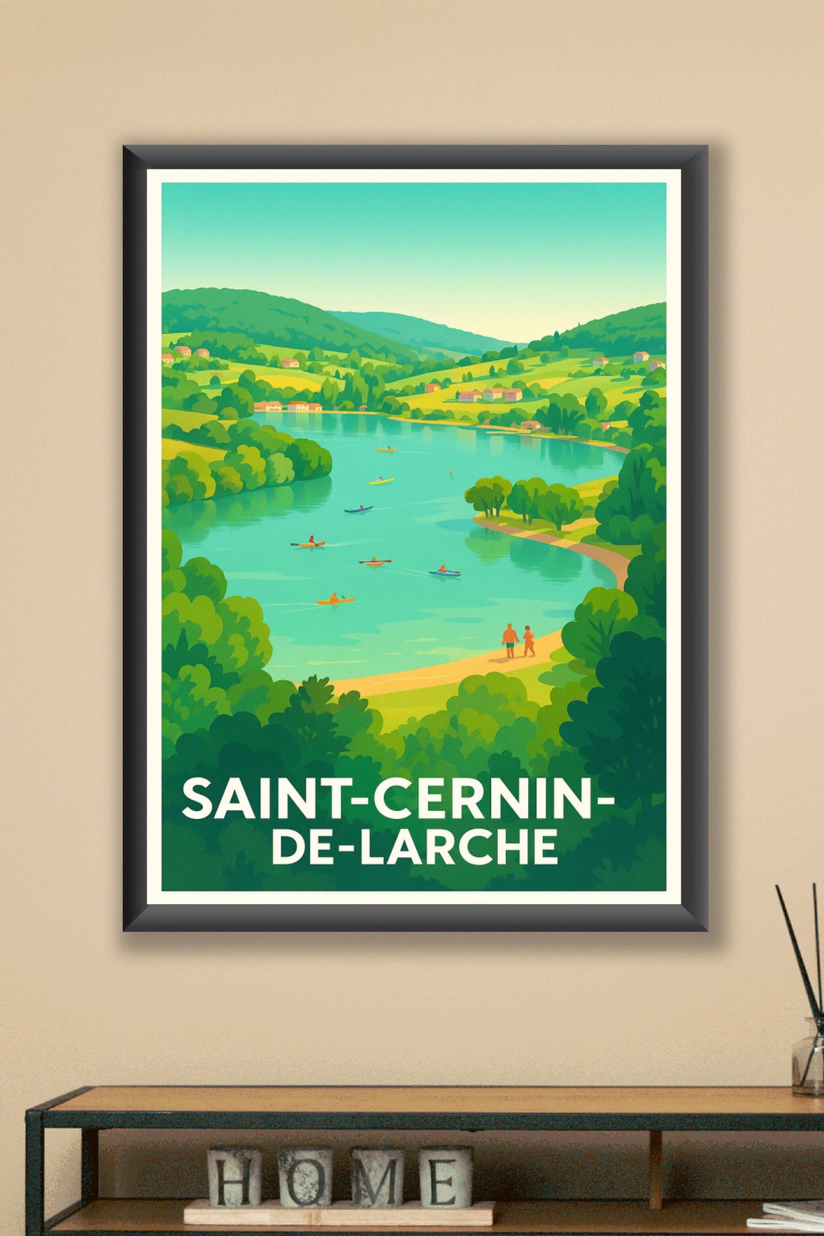 Affiche Saint-Cernin-de-Larche — Escapade nature et détente au fil de l'eau · poster d'art de Saint-Cernin-de-Larche