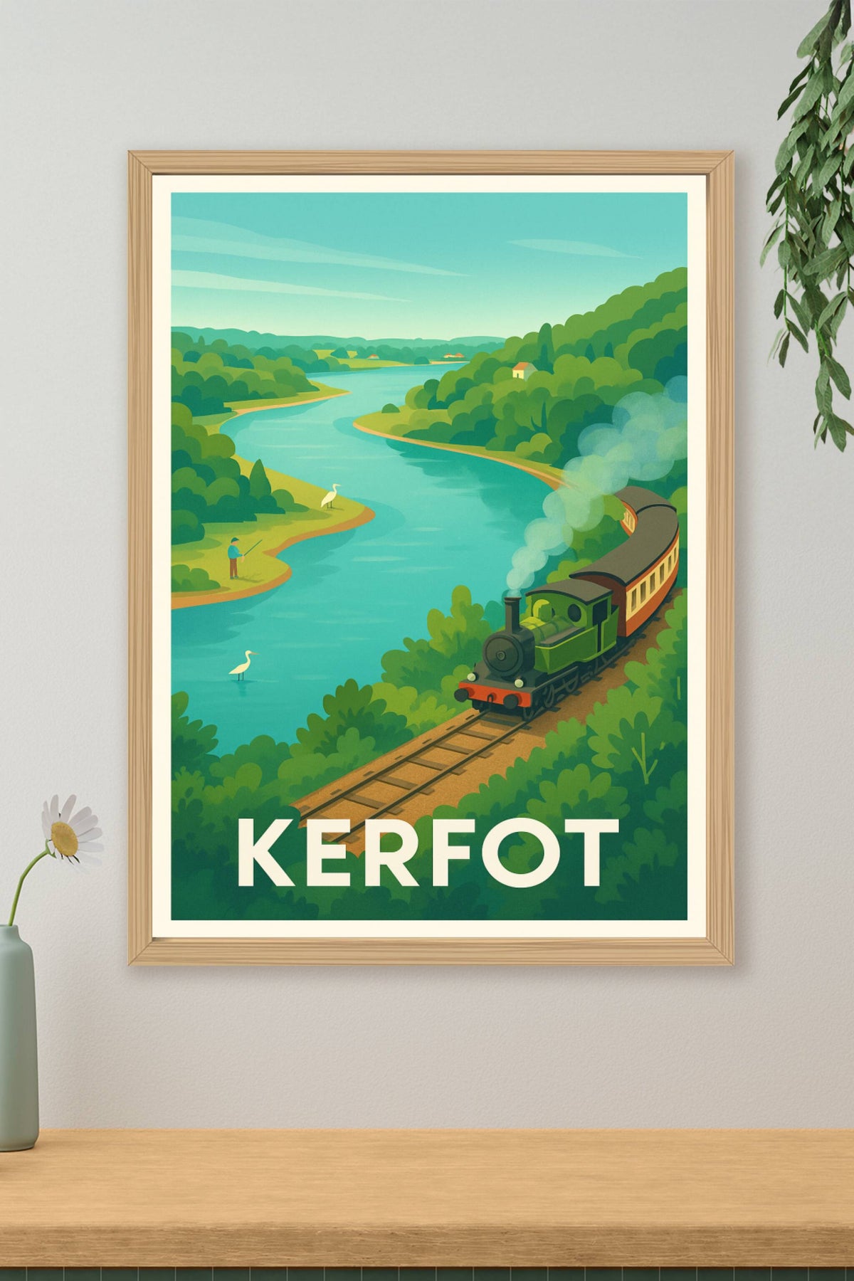 Affiche Kerfot — Voyage bucolique au fil du train et de la rivière · poster d'art de Kerfot