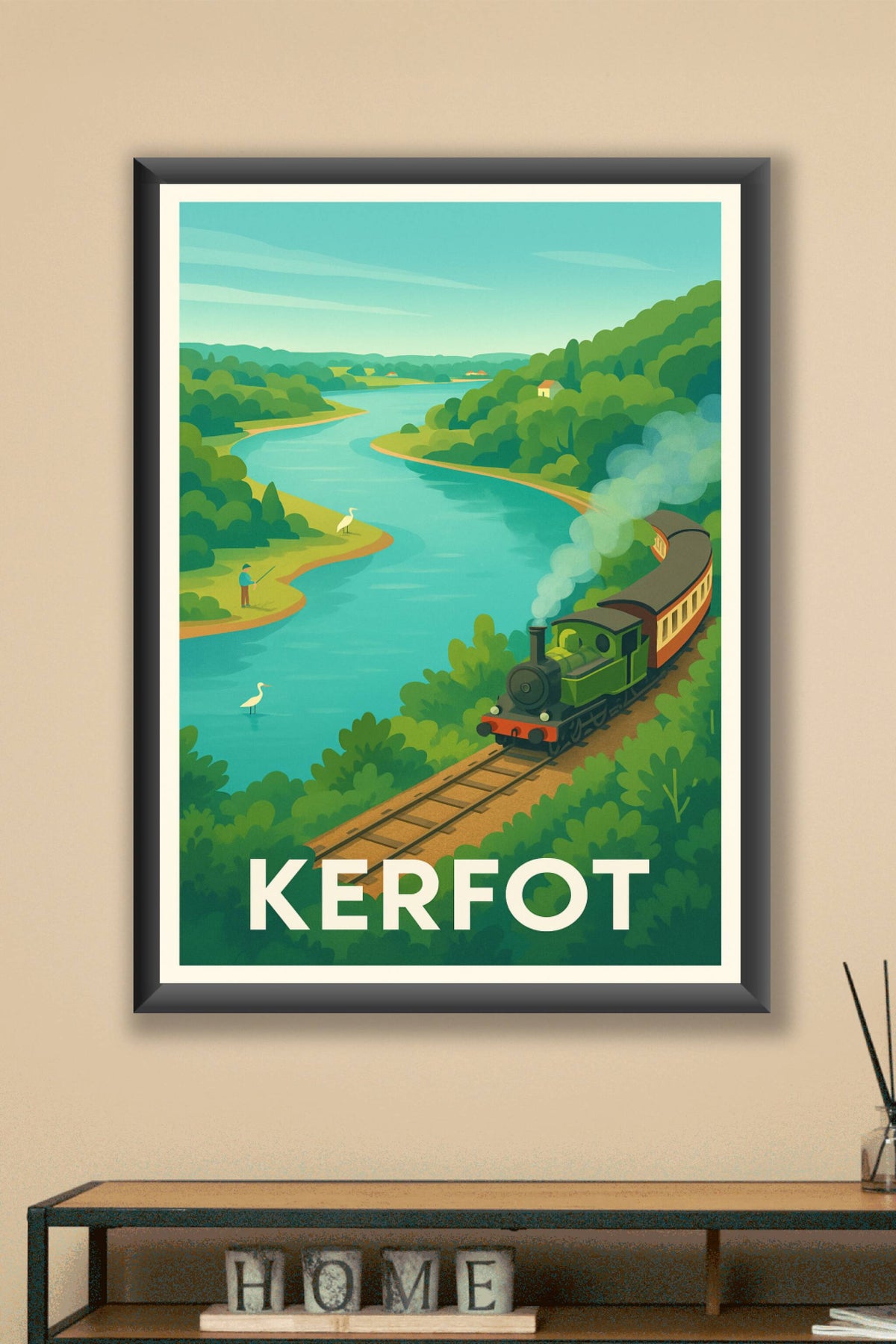 Affiche Kerfot — Voyage bucolique au fil du train et de la rivière · poster d'art de Kerfot