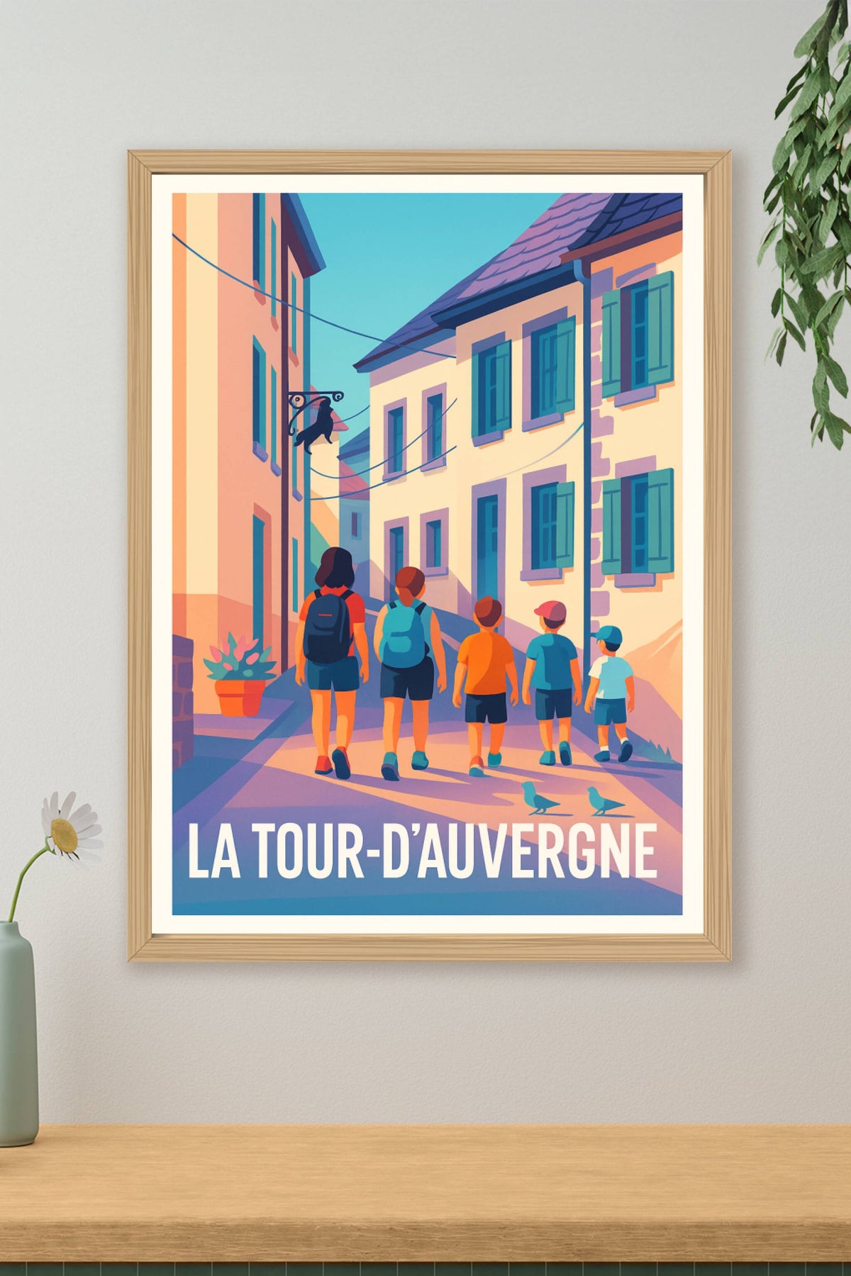 Affiche La Tour-d'Auvergne — Promenade ensoleillée au cœur du village · poster d'art de La Tour-d'Auvergne