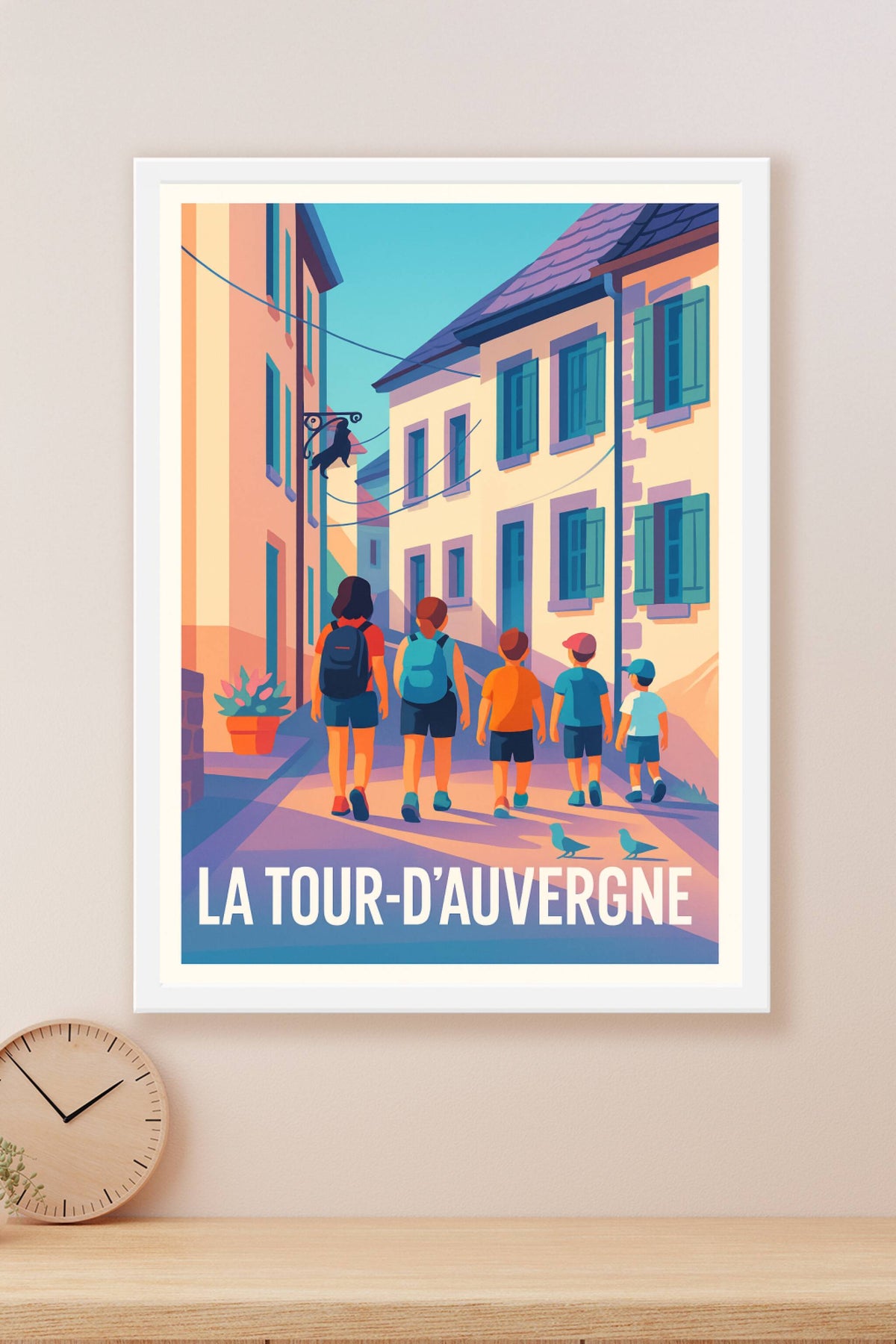 Affiche La Tour-d'Auvergne — Promenade ensoleillée au cœur du village · poster d'art de La Tour-d'Auvergne
