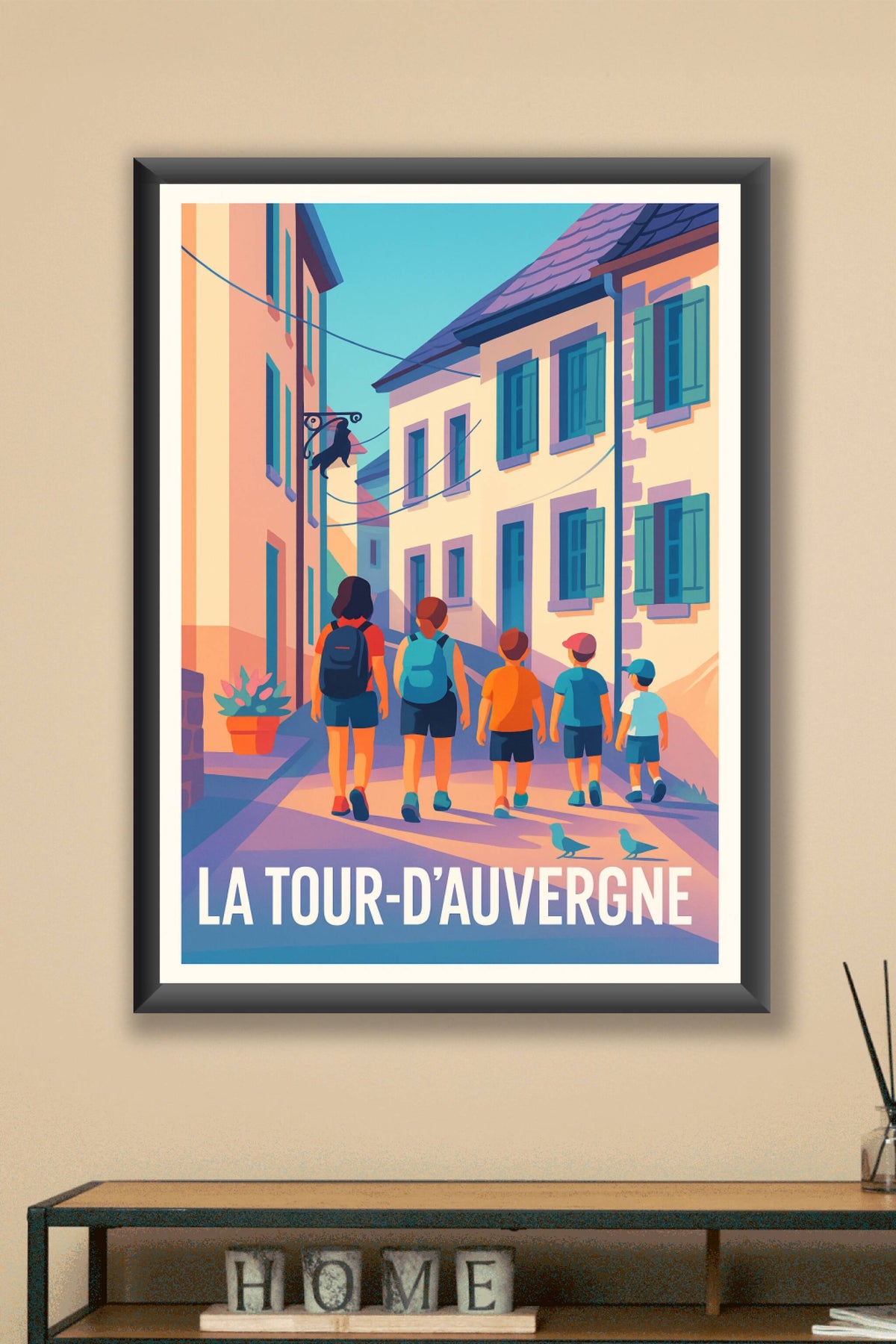 Affiche La Tour-d'Auvergne — Promenade ensoleillée au cœur du village · poster d'art de La Tour-d'Auvergne