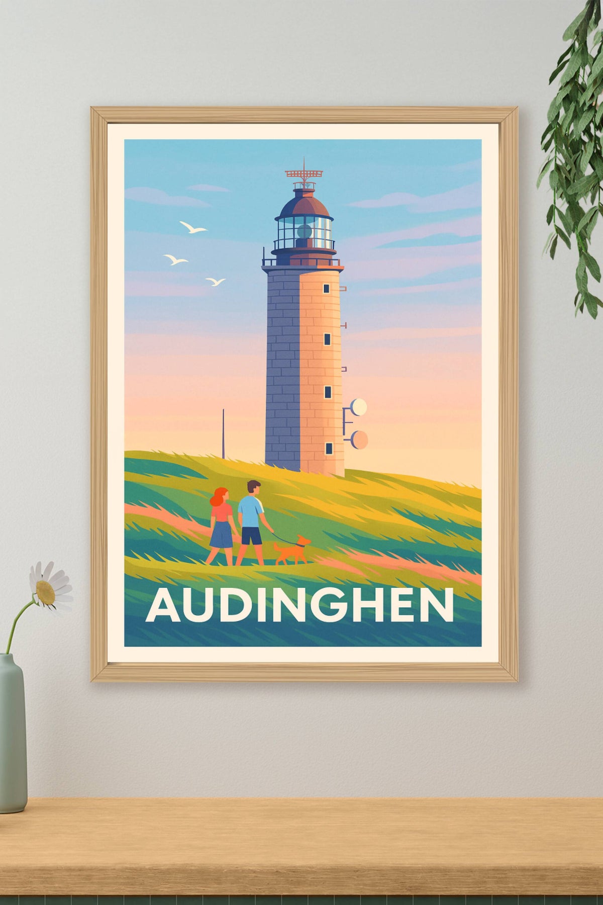 Affiche Audinghen — Promenade au Phare au Coucher du Soleil · poster d'art de Audinghen