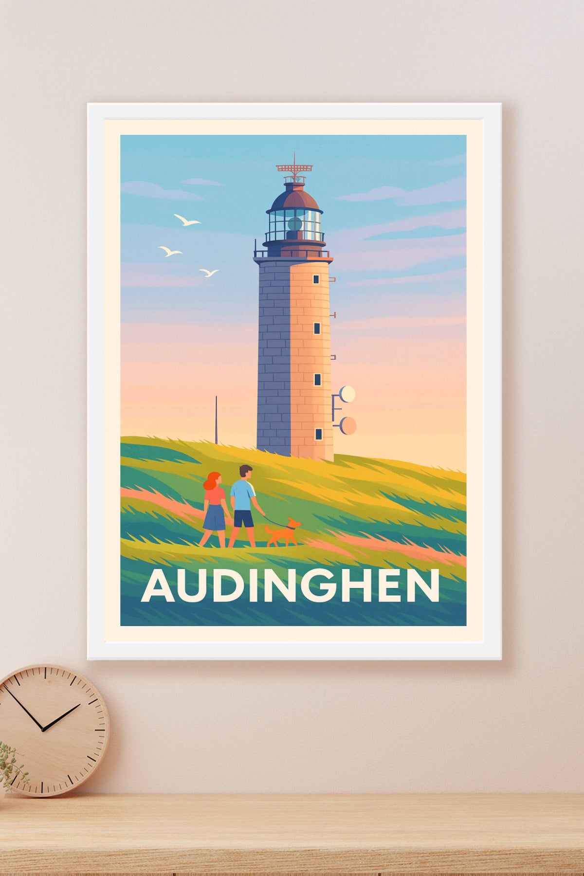 Affiche Audinghen — Promenade au Phare au Coucher du Soleil · poster d'art de Audinghen