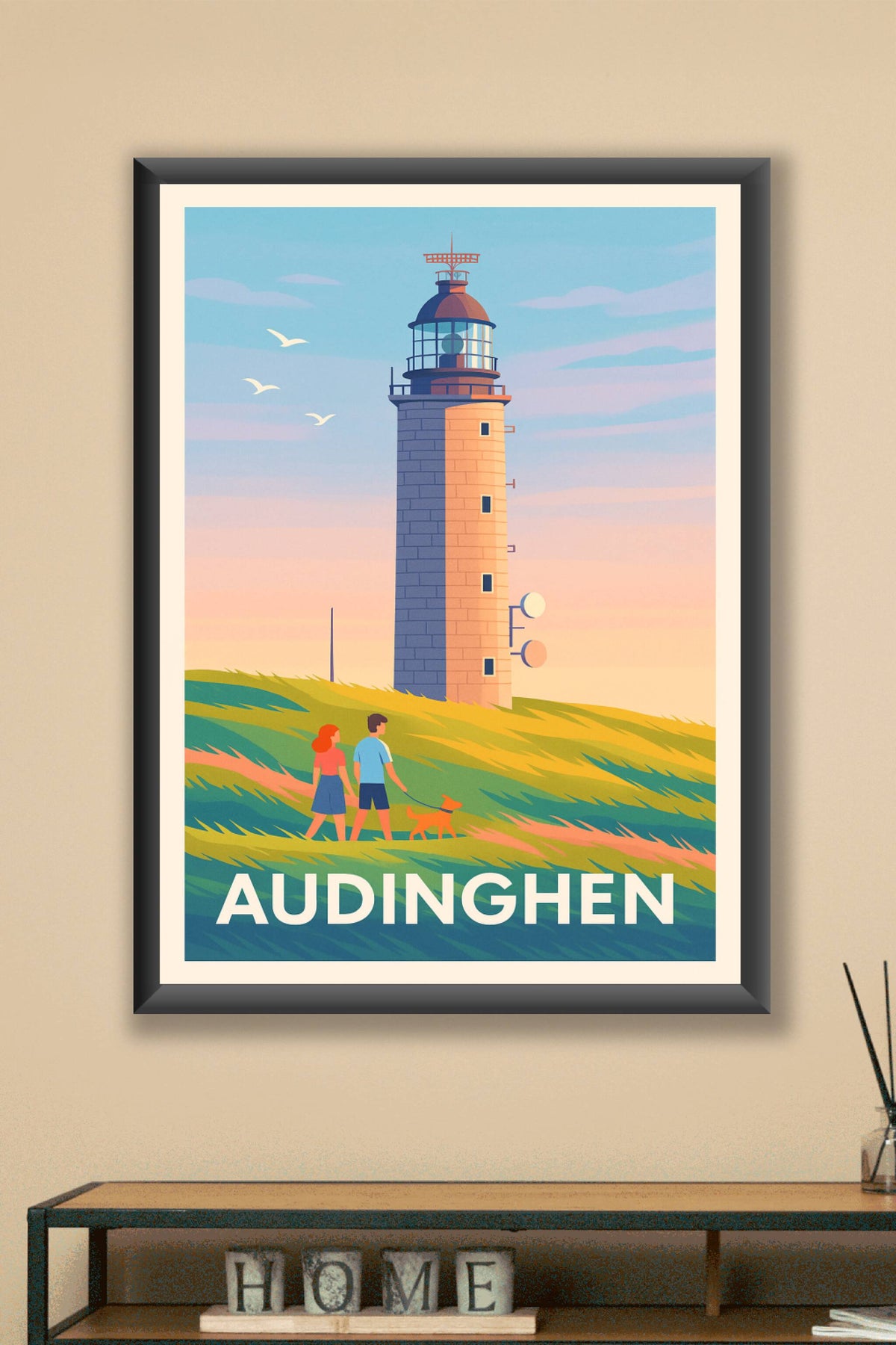 Affiche Audinghen — Promenade au Phare au Coucher du Soleil · poster d'art de Audinghen