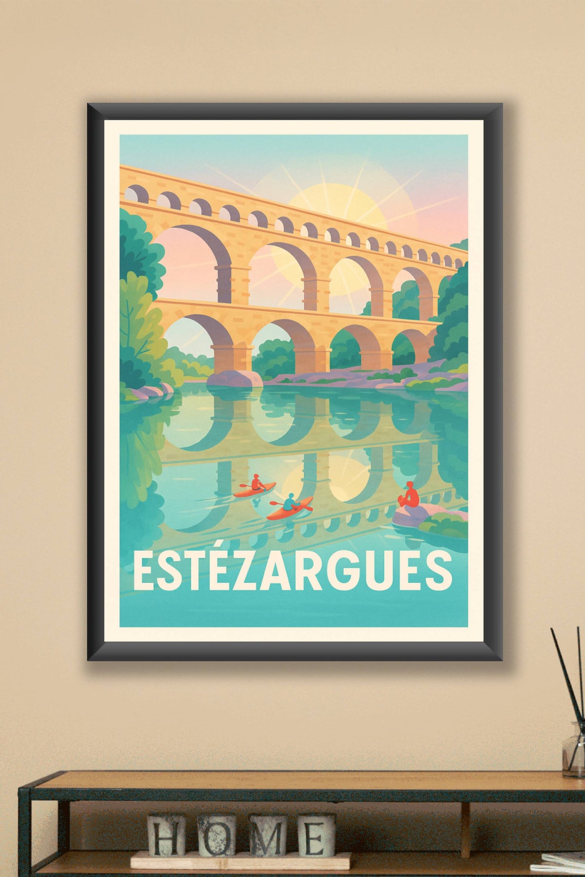 Affiche Estézargues — Tranquillité au fil de l'eau · poster d'art de Estézargues