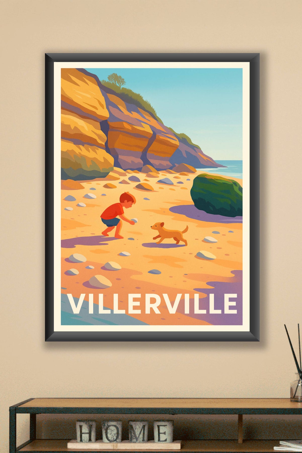 Affiche Villerville — Douceur et jeux sur la plage normande · poster d'art de Villerville