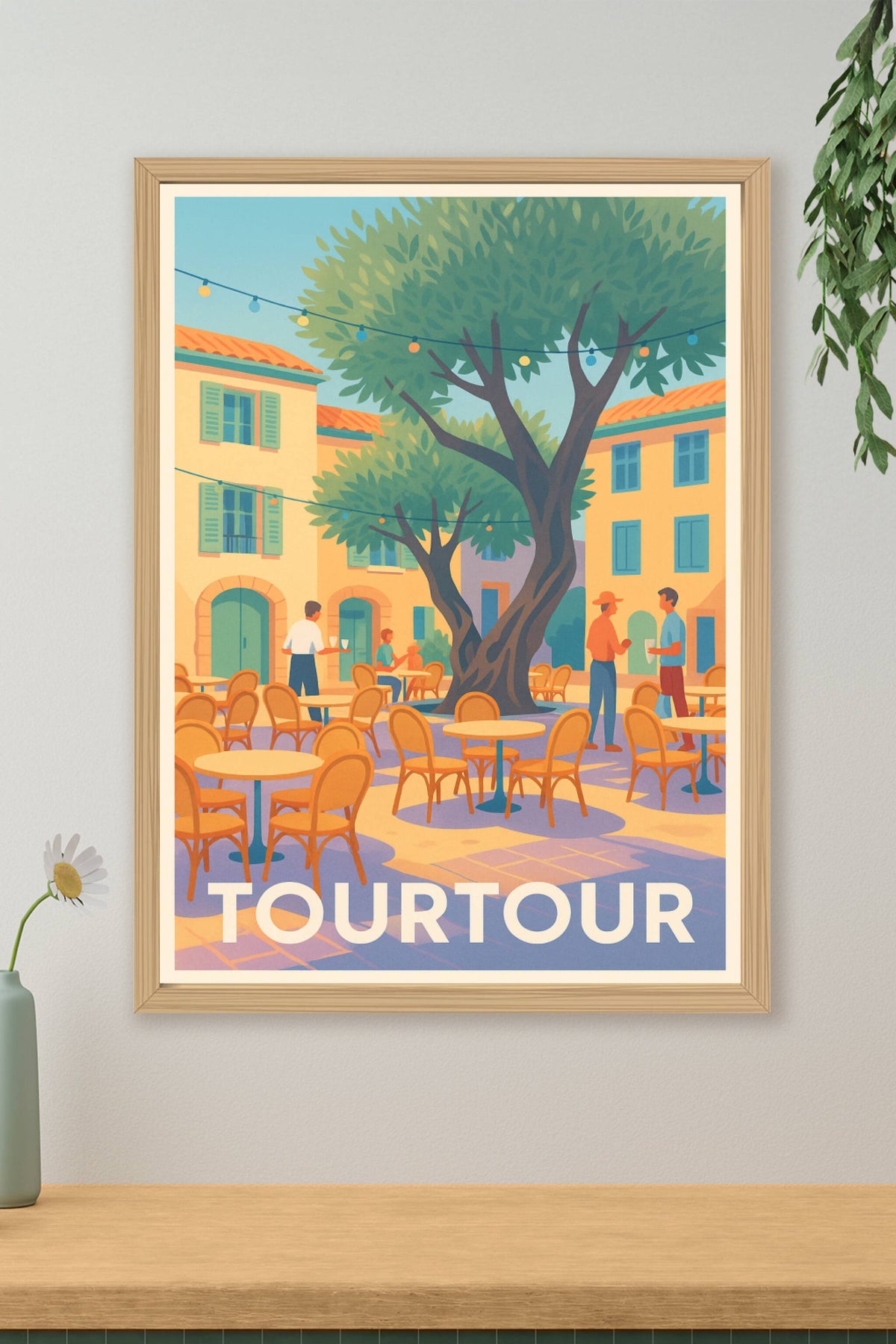 Affiche Tourtour — L'élégance d'une place provençale ensoleillée · poster d'art de Tourtour