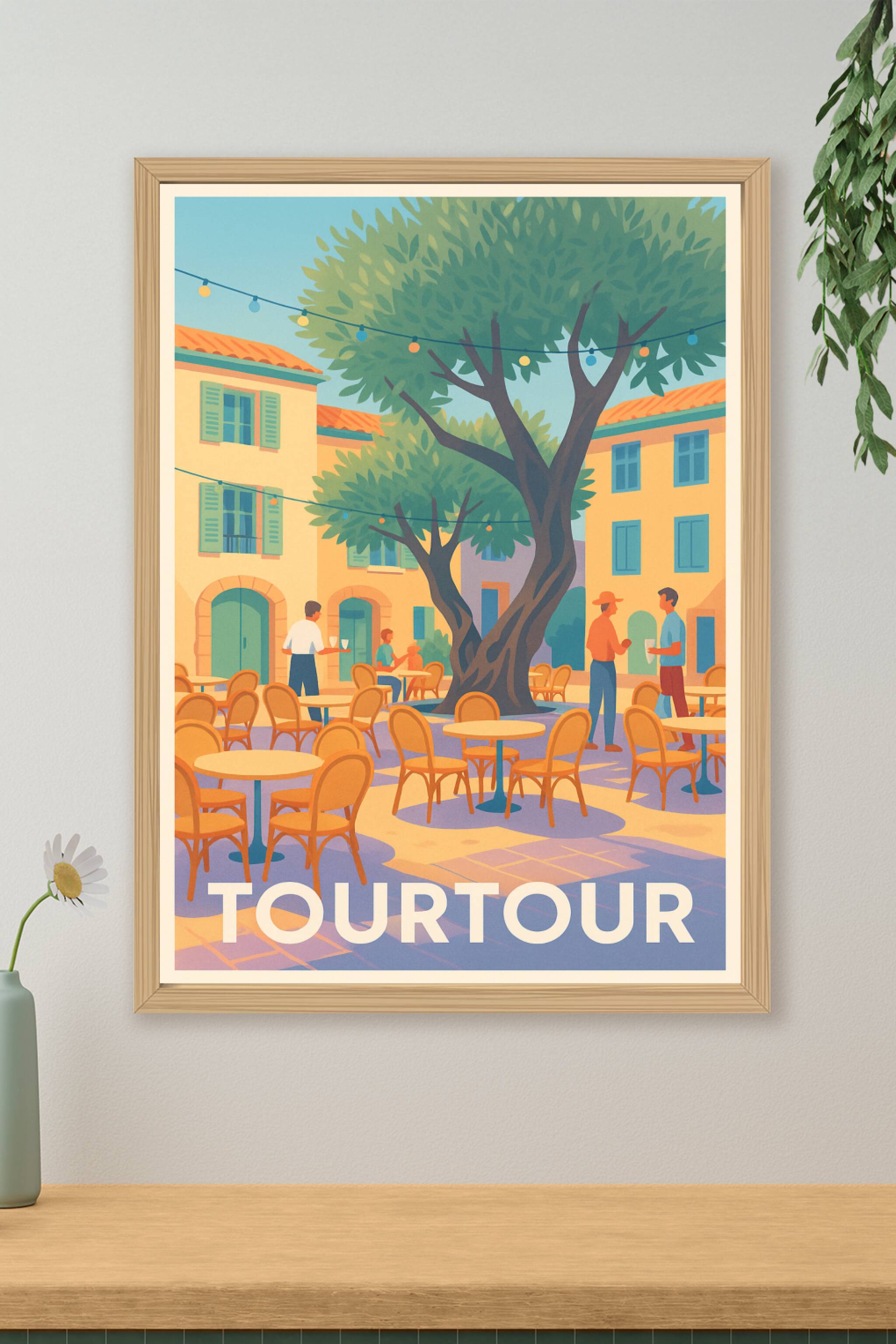 Affiche de Tourtour - L'élégance d'une place provençale ensoleillée