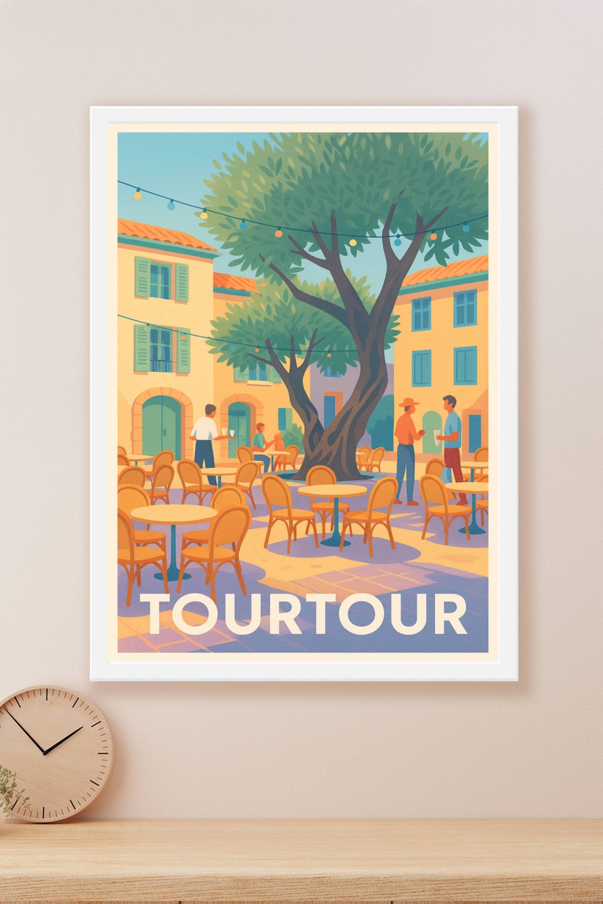 Affiche Tourtour — L'élégance d'une place provençale ensoleillée · poster d'art de Tourtour