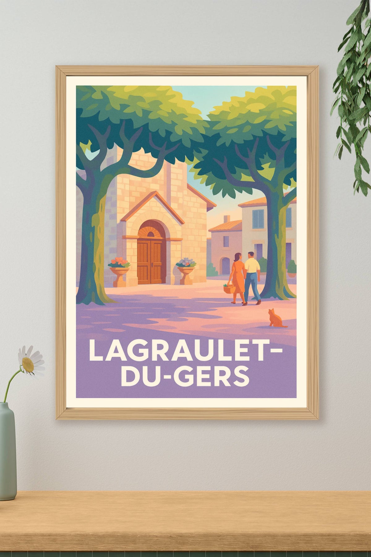 Affiche Lagraulet-du-Gers — Charme et douceur à l'ombre des platanes · poster d'art de Lagraulet-du-Gers