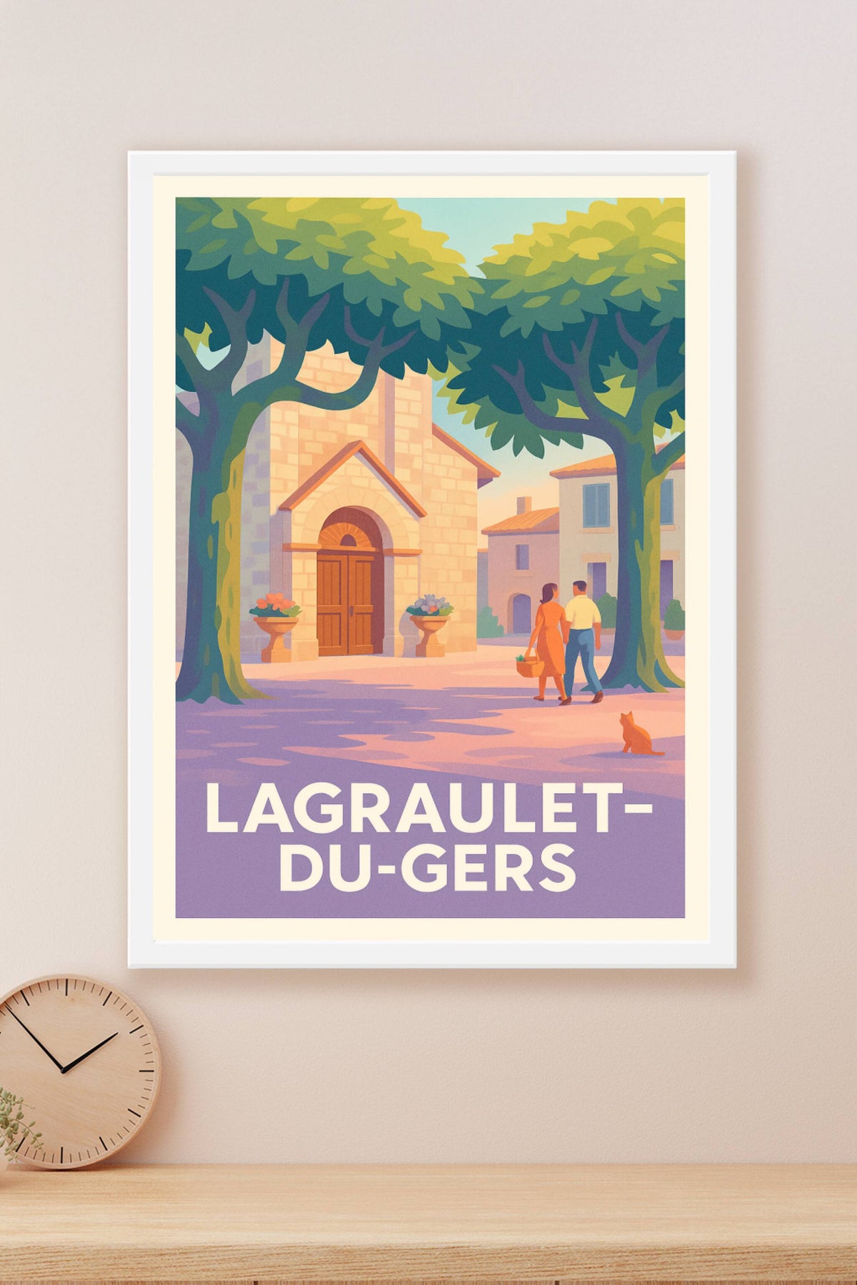 Affiche Lagraulet-du-Gers — Charme et douceur à l'ombre des platanes · poster d'art de Lagraulet-du-Gers