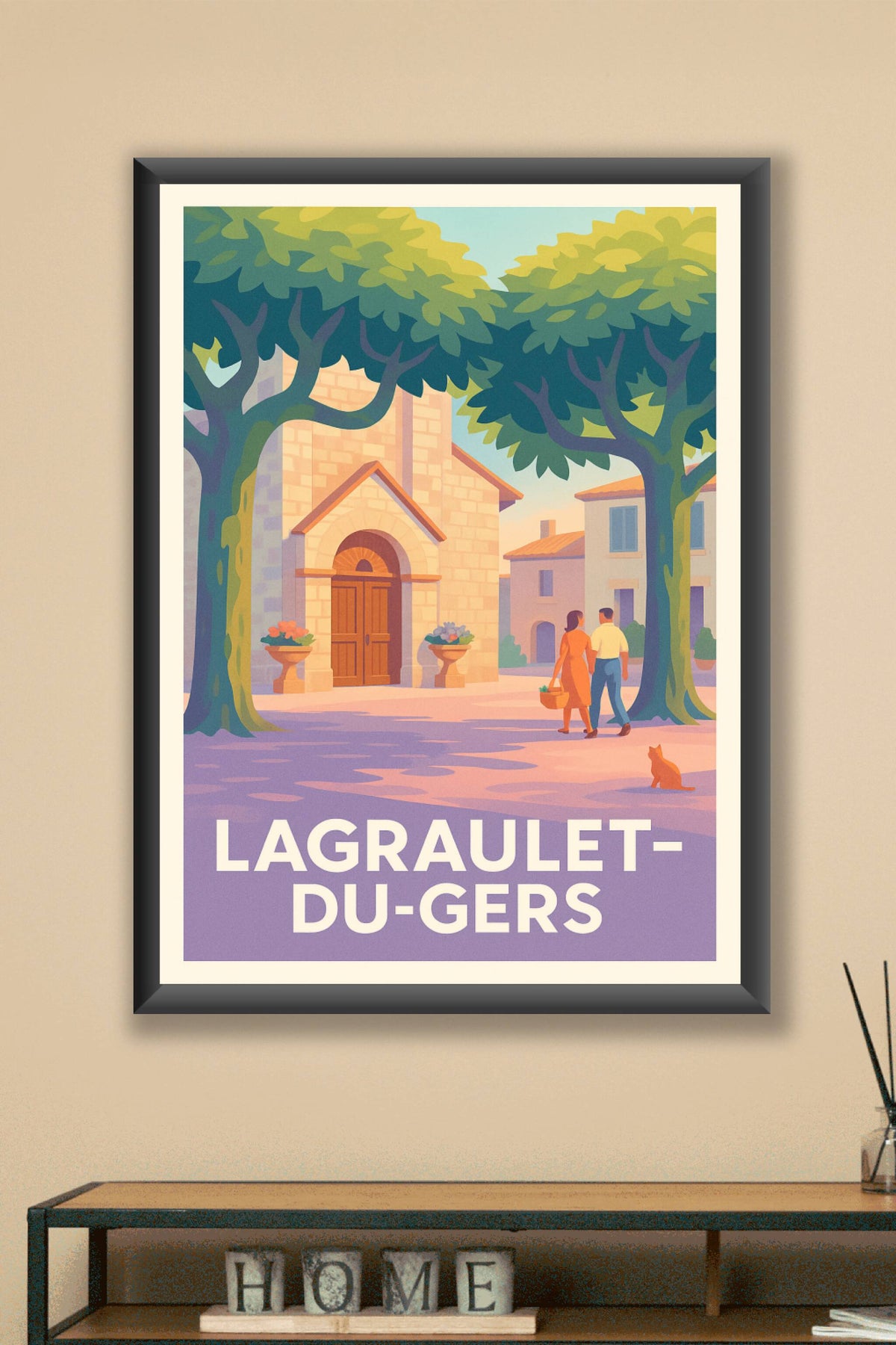 Affiche Lagraulet-du-Gers — Charme et douceur à l'ombre des platanes · poster d'art de Lagraulet-du-Gers