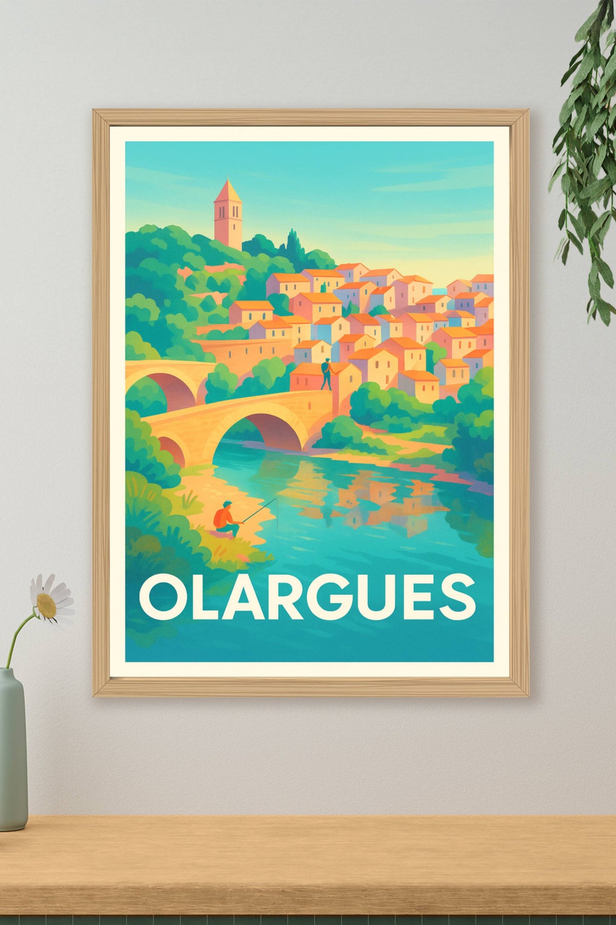 Affiche Olargues — Charme Bucolique au Bord de l'Eau · poster d'art de Olargues
