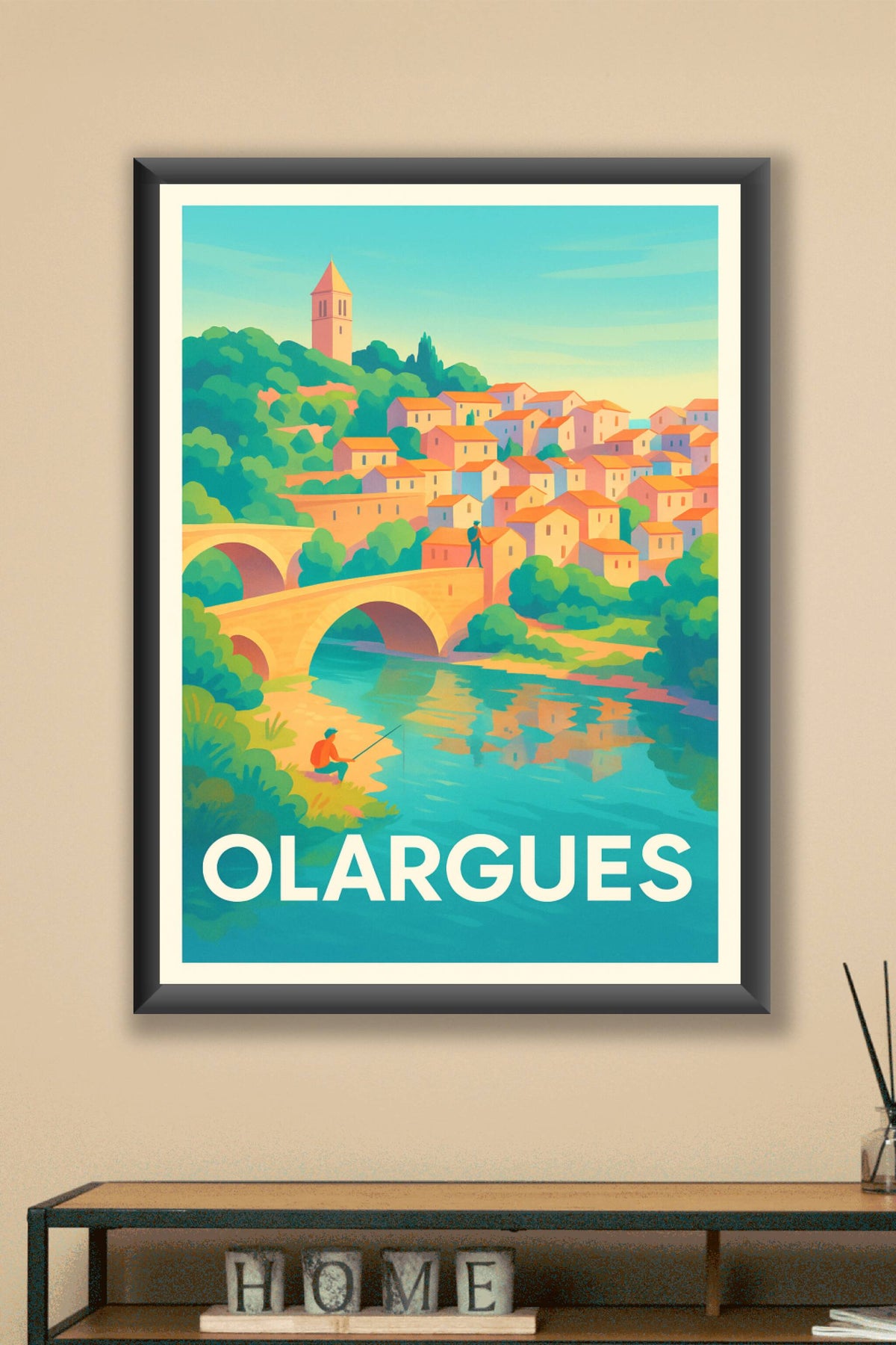 Affiche Olargues — Charme Bucolique au Bord de l'Eau · poster d'art de Olargues