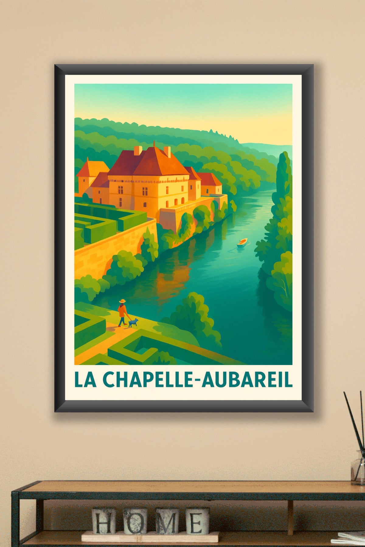 Affiche La Chapelle-Aubareil — Havre de sérénité au bord de l'eau · poster d'art de La Chapelle-Aubareil
