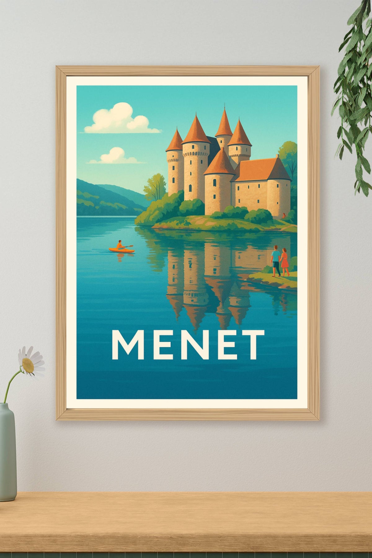 Affiche Menet — Évasion au château sur les rives paisibles · poster d'art de Menet