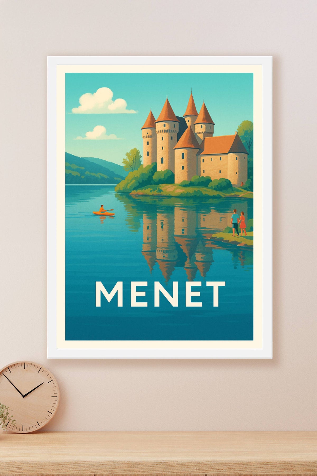 Affiche Menet — Évasion au château sur les rives paisibles · poster d'art de Menet