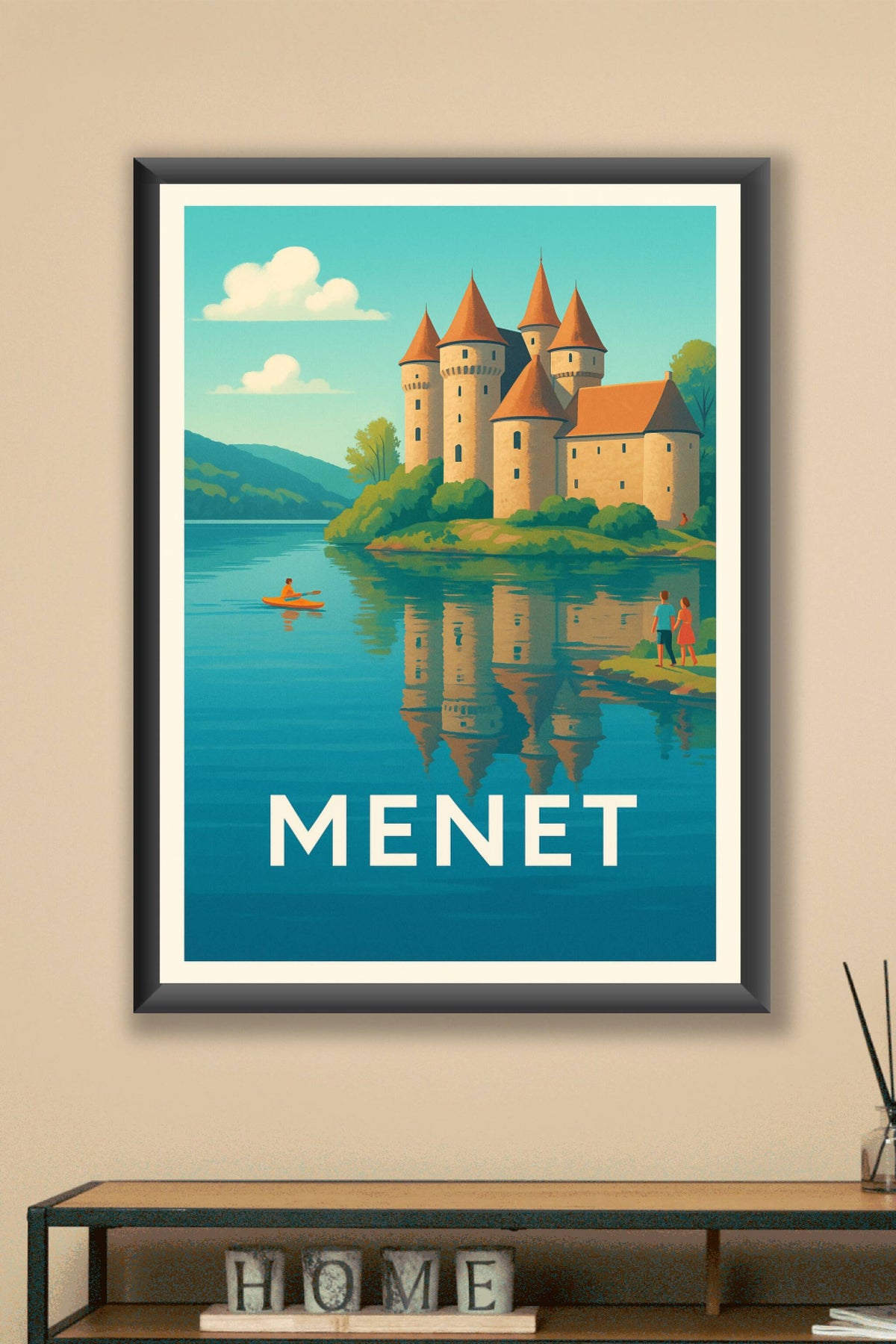 Affiche Menet — Évasion au château sur les rives paisibles · poster d'art de Menet