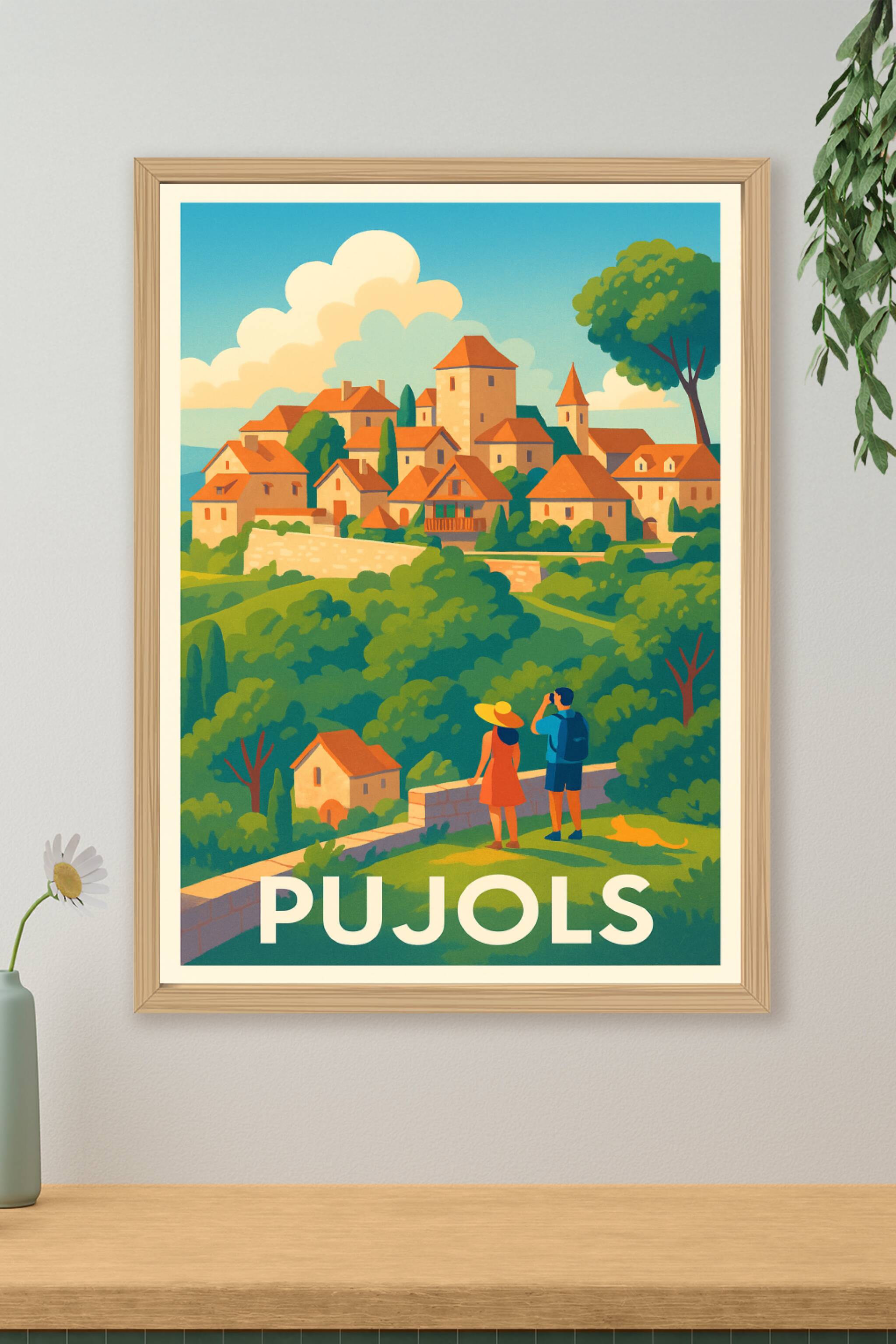 Affiche de Pujols - Vue idyllique sur un village médiéval